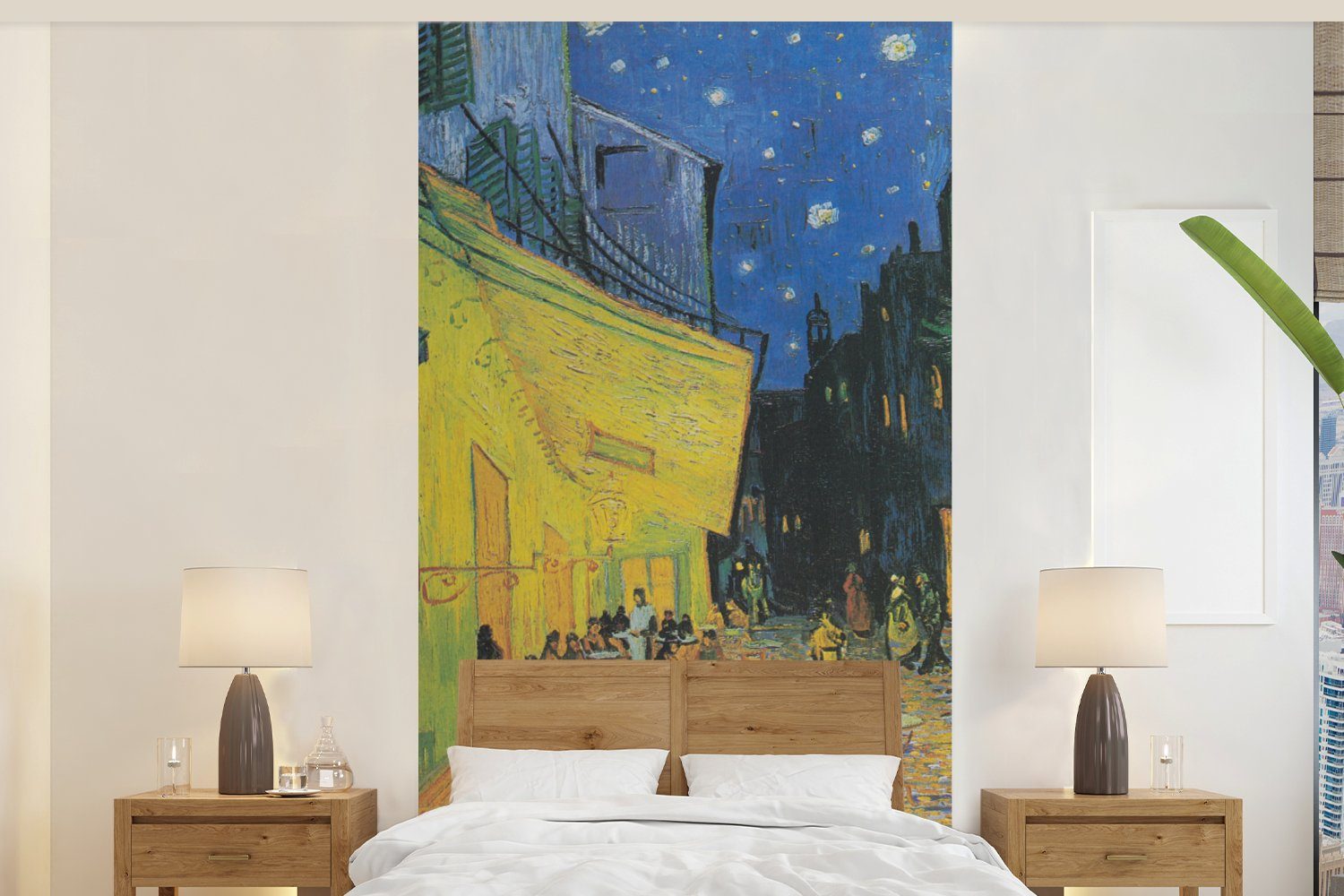 MuchoWow Fototapete Caféterrasse bei Nacht - Vincent van Gogh, Matt, bedruckt, (2 St), Vliestapete für Wohnzimmer Schlafzimmer Küche, Fototapete
