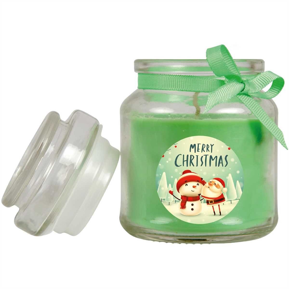 HS Candle Duftkerze (Dekokerze, 1-tlg), Weihnachten - Kerze im Bonbon Glas, Kerze mit Weihnachts - Motiv