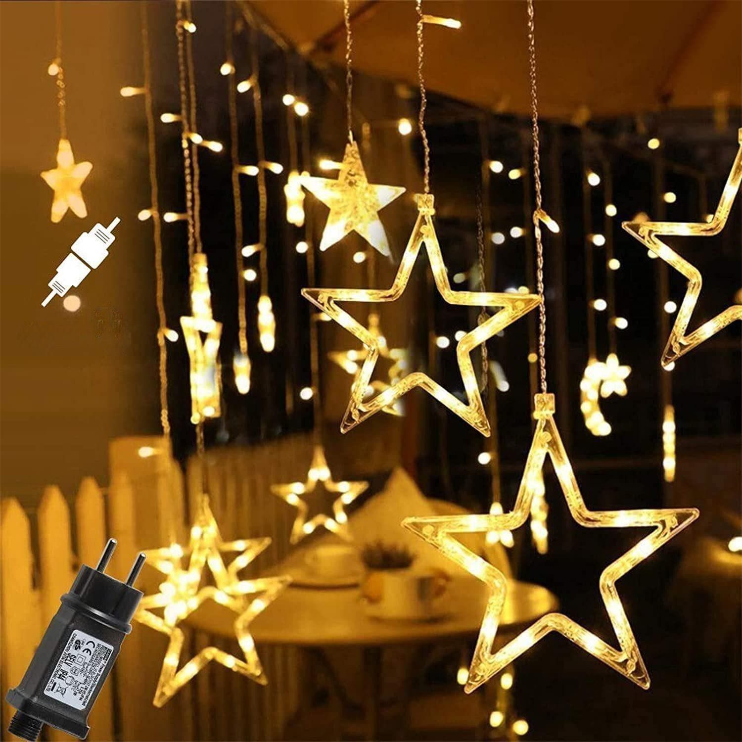 Elegear LED-Lichtervorhang Sterne Weihnachtsdeko, für Gardine