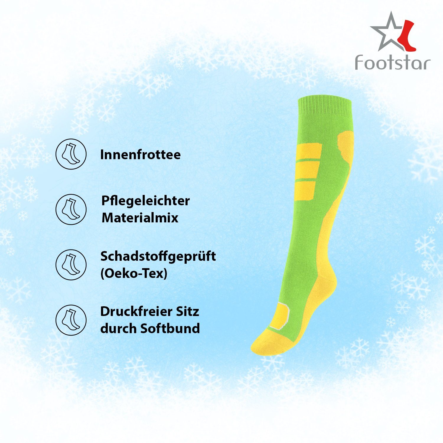 Footstar Thermosocken Bunte Kinder Outdoor Kniestrümpfe (6 Paar) Thermo Strümpfe