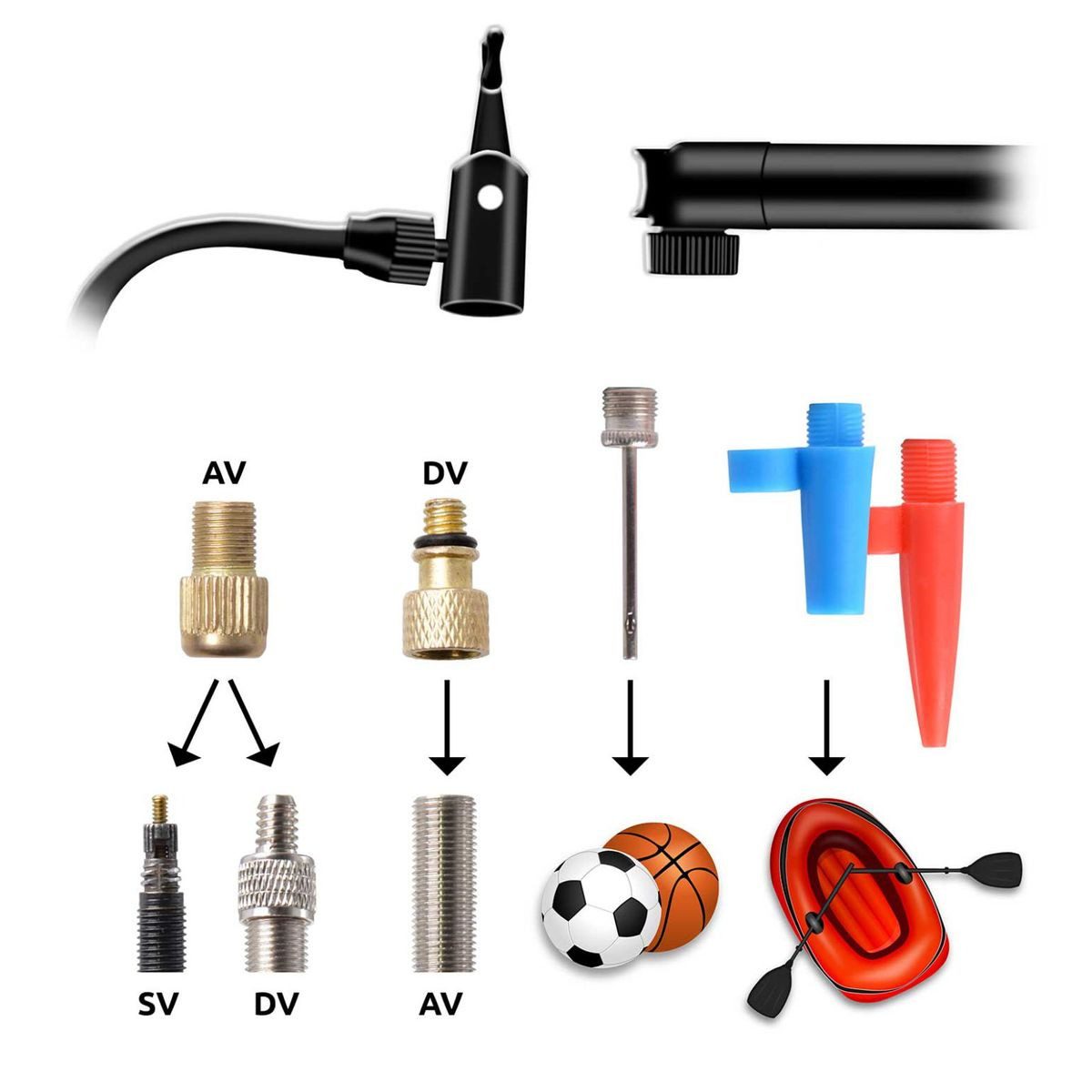 Filmer Fahrradschlauch Ventiladapter Set 5 teilig Dunlopventil Sclaverandventil Autoventil, 5-teilig, geeignet für Dunlop, Sclaverand, Autoventil