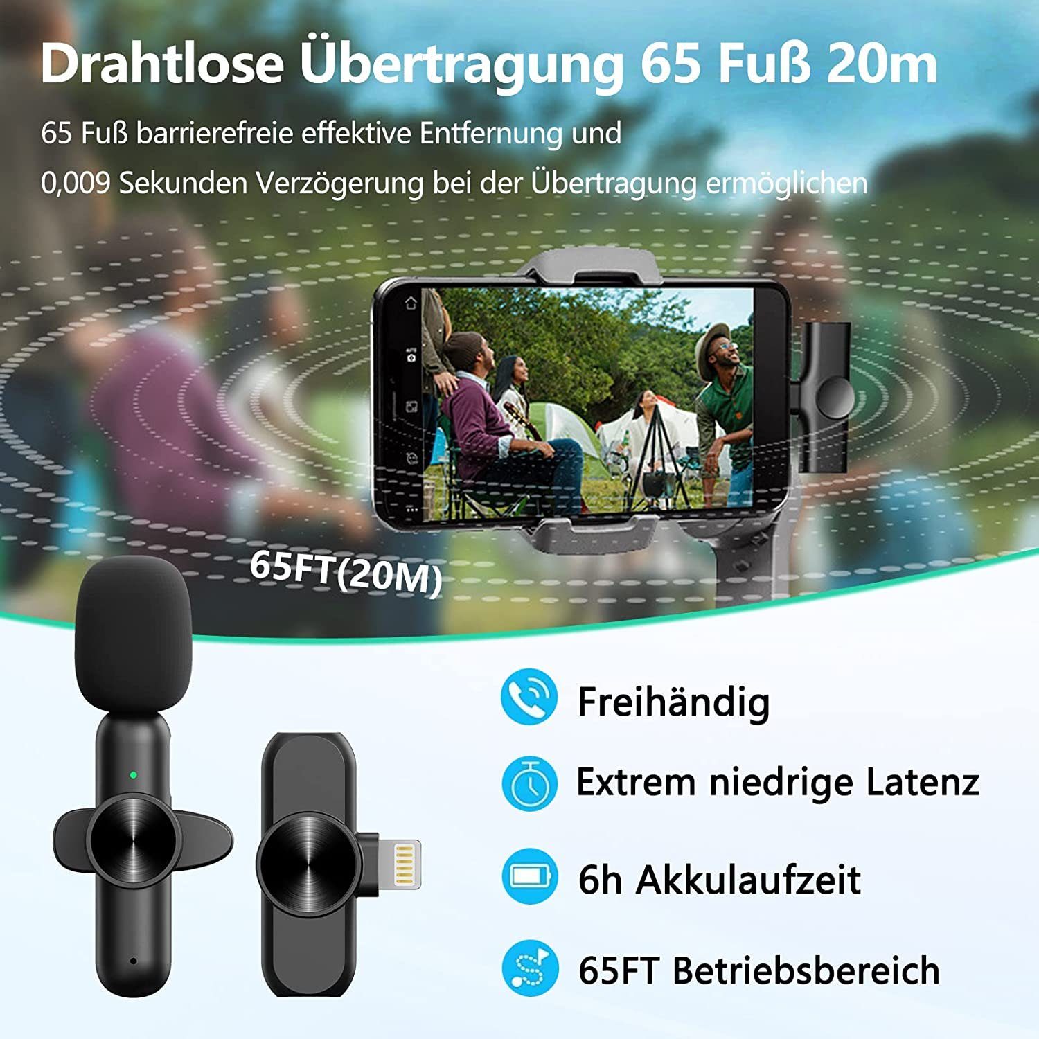 autolock Mikrofon Kabelloses Lavalier-Mikrofon,Mini Mikrofon für Smartphone, automatische Synchronisierung,Keine APP und Bluetooth erforden