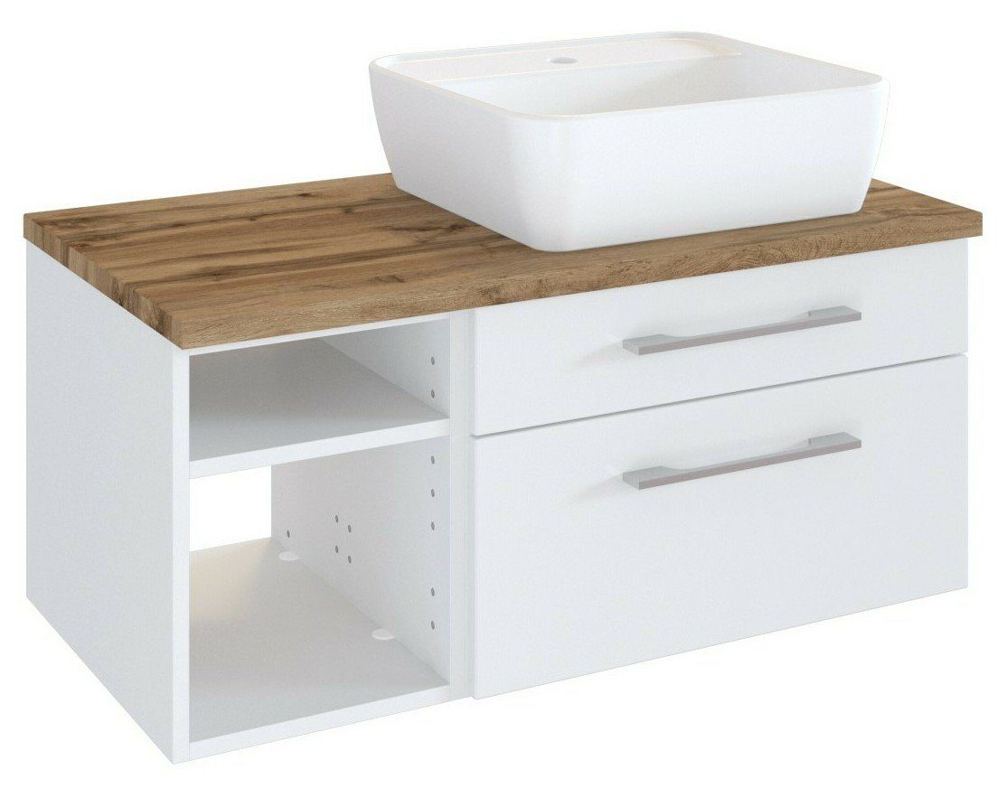 HELD MÖBEL Waschtisch-Set Waschtisch Davos 90 cm (rechts) mit Regal weiß/matt weiß