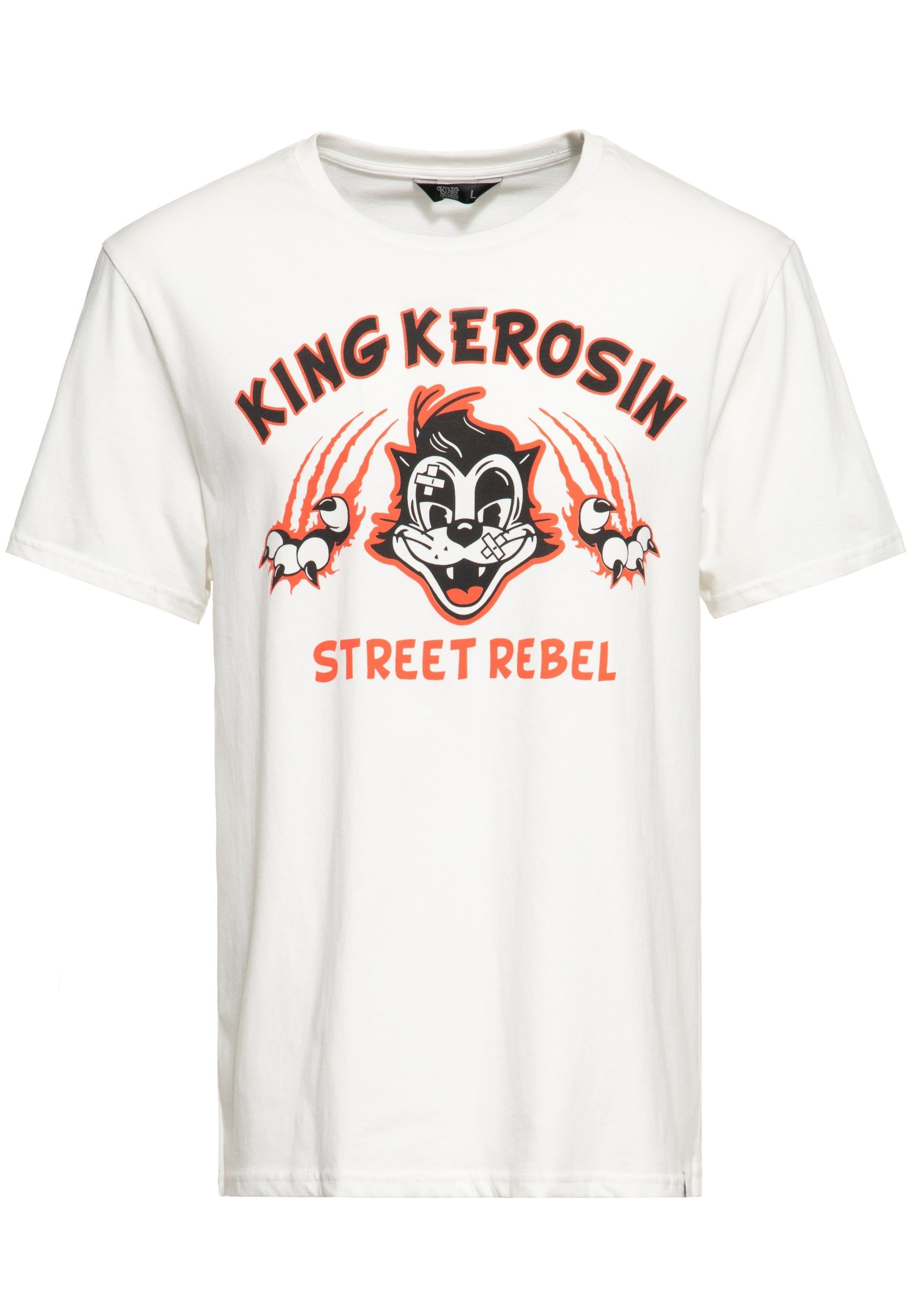 KingKerosin Print-Shirt Street Rebel (1-tlg) mit Retro Front Print im Rockabilly Design weiß