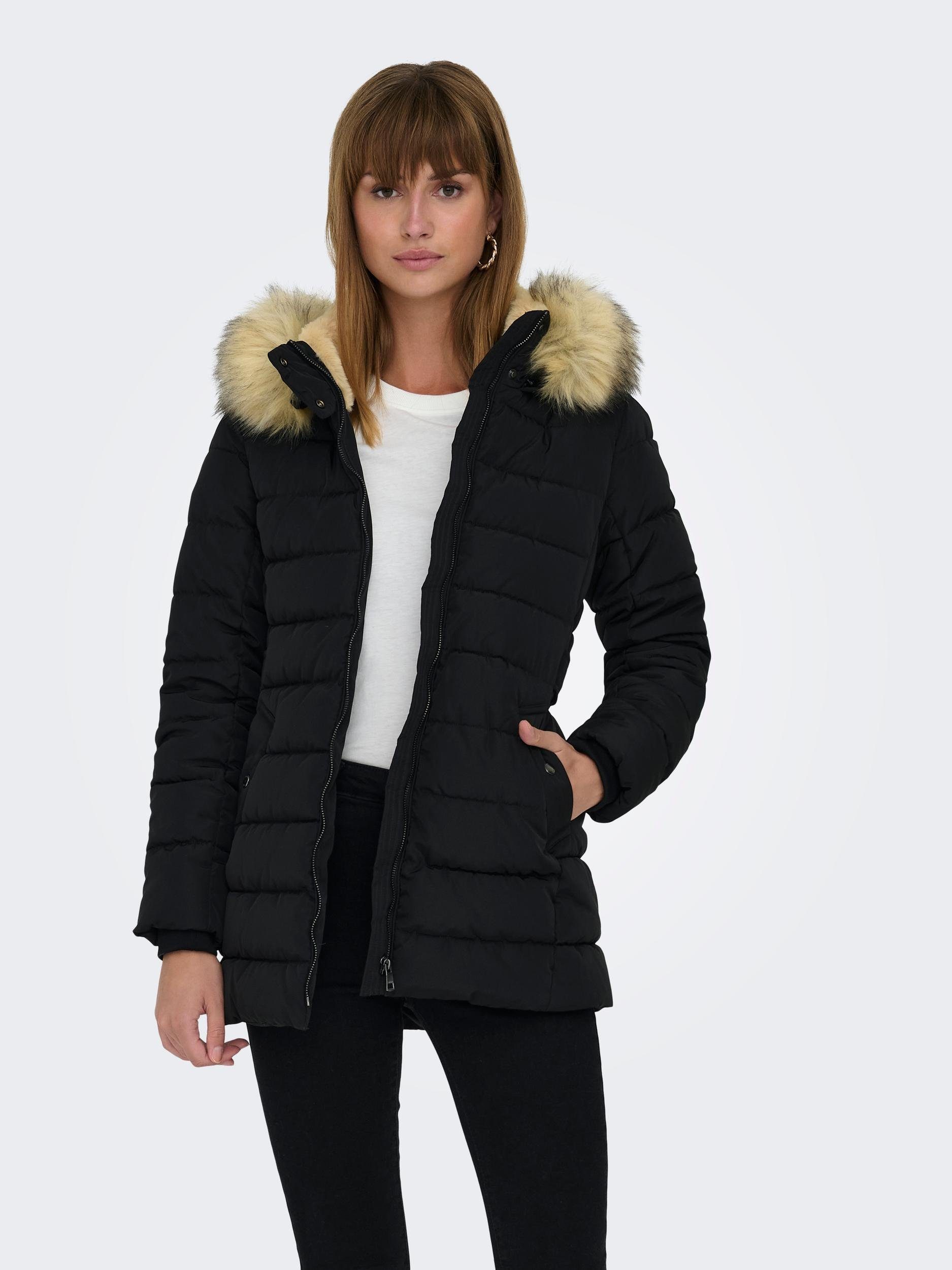 ONLY Steppjacke ONLNEWCAMILLA QUILT OTW Fellimitat FUR COAT HOOD mit CC