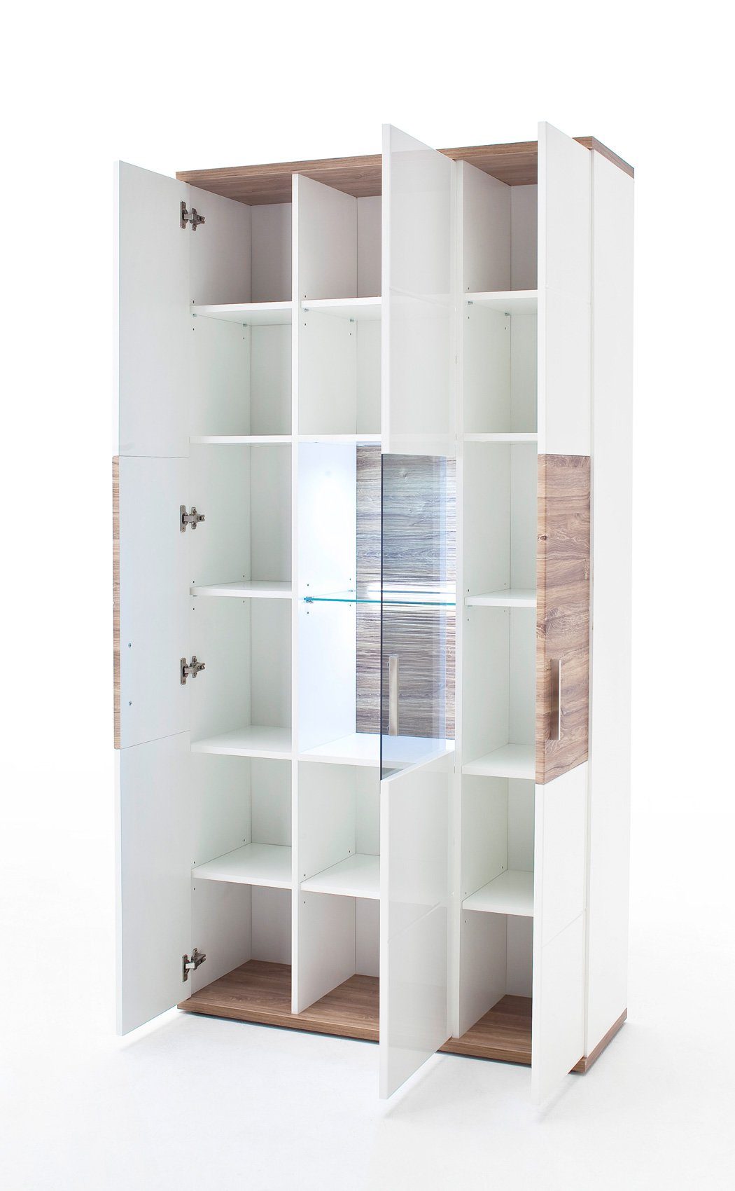 expendio Wohnzimmer-Set Lorenz 143, (Spar-Set, Sterling 7-St), / Hochglanz grau Nb. + Oak Schwingstuhl 4x montiert weiß