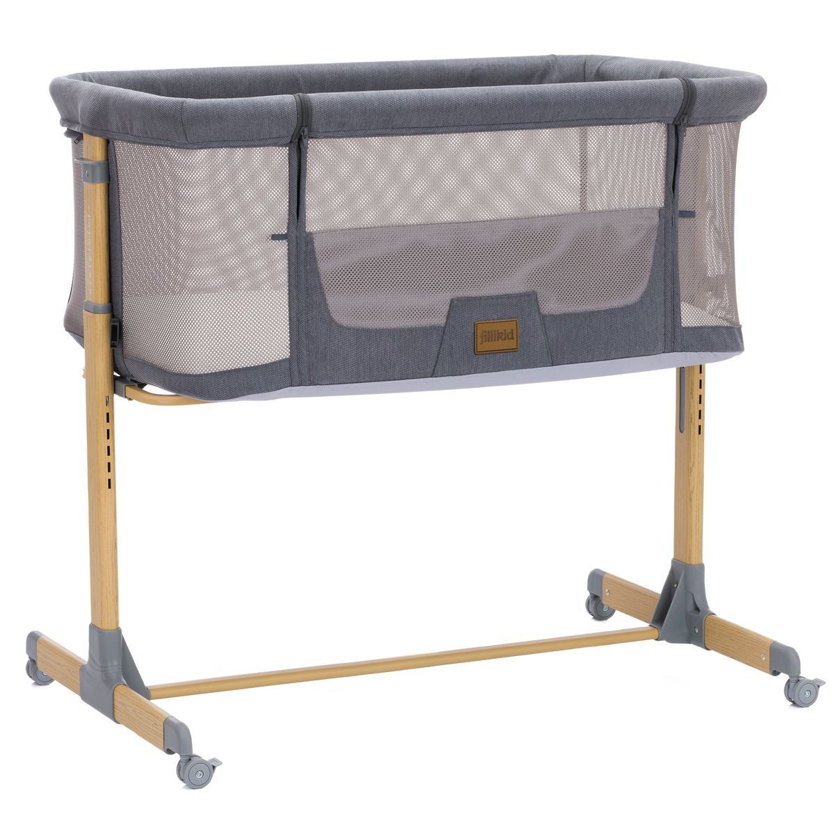 Fillikid Beistellbett Air - Grau, Babybett Beistellbett ab Geburt nutzbar – höhenverstellbar bis 9 kg