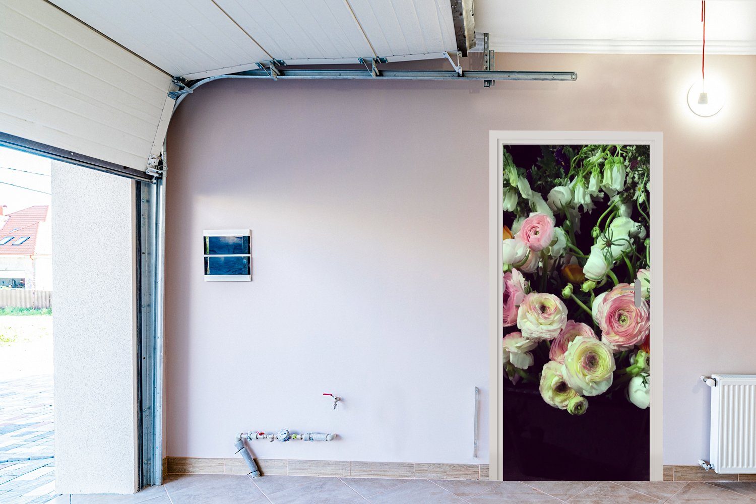 MuchoWow Türtapete Hintergrund, Matt, Türaufkleber, Pastellfarbene Tür, cm Fototapete Blumen für bedruckt, schwarzem (1 St), 75x205 auf