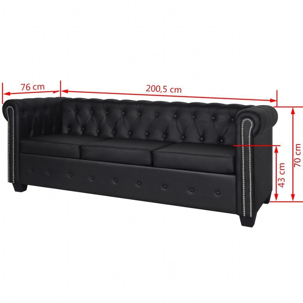 vidaXL Sofa Chesterfield Sofa Schwarz Kunstleder 3-Sitzer