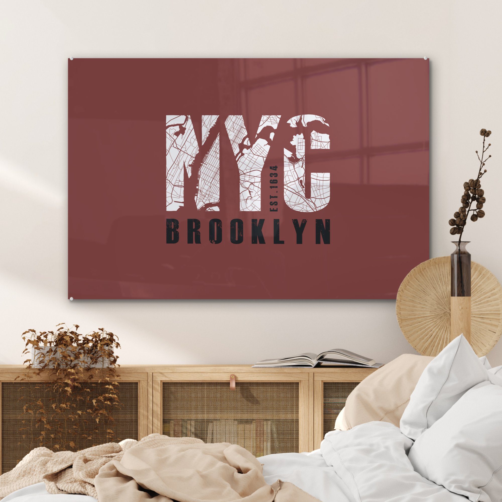 MuchoWow Acrylglasbild York Wohnzimmer Brooklyn, NYC & Schlafzimmer - St), Acrylglasbilder New - (1