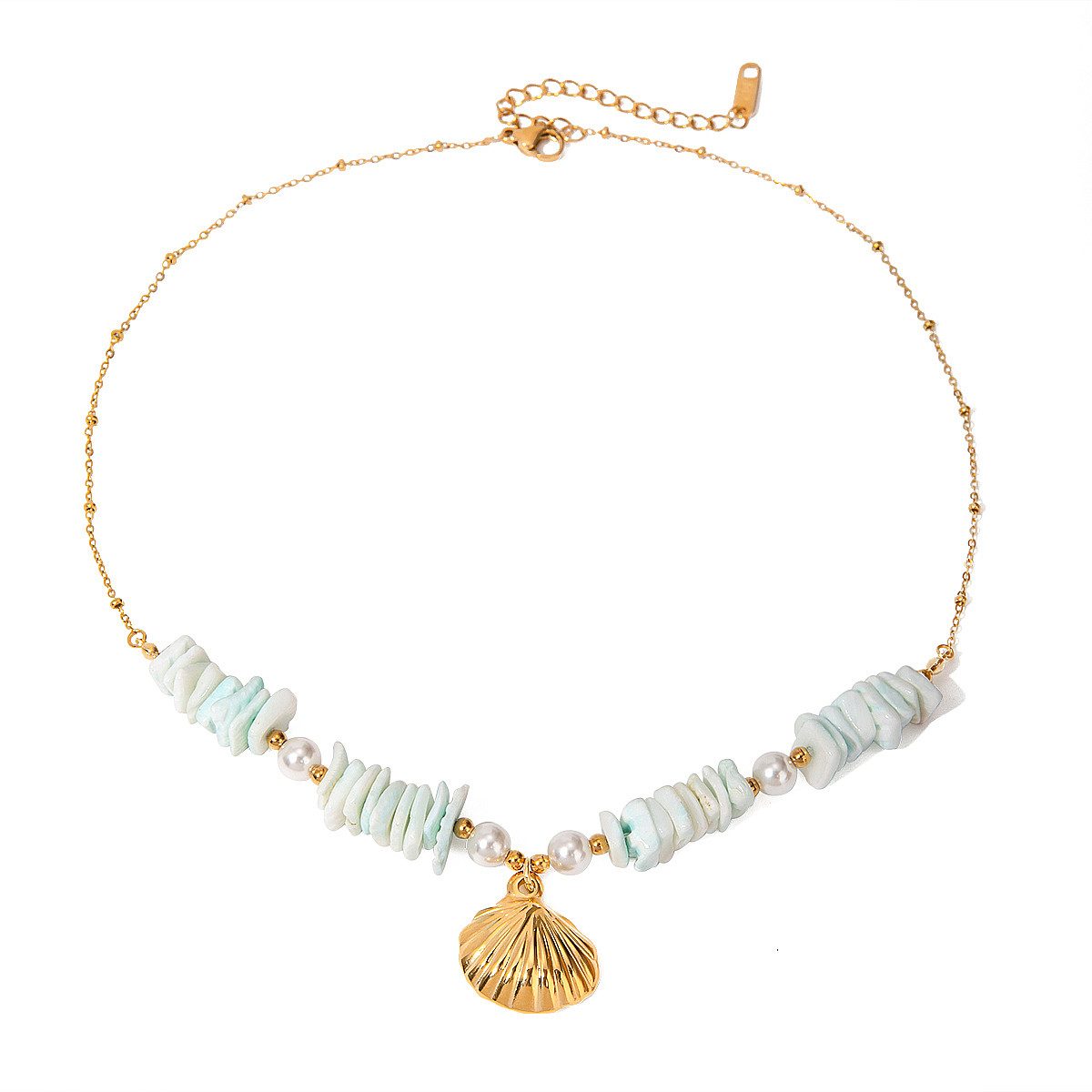 Kette mit Anhänger Halskette Muscheln Seestern Rosa Türkis Damen vergoldet Kette