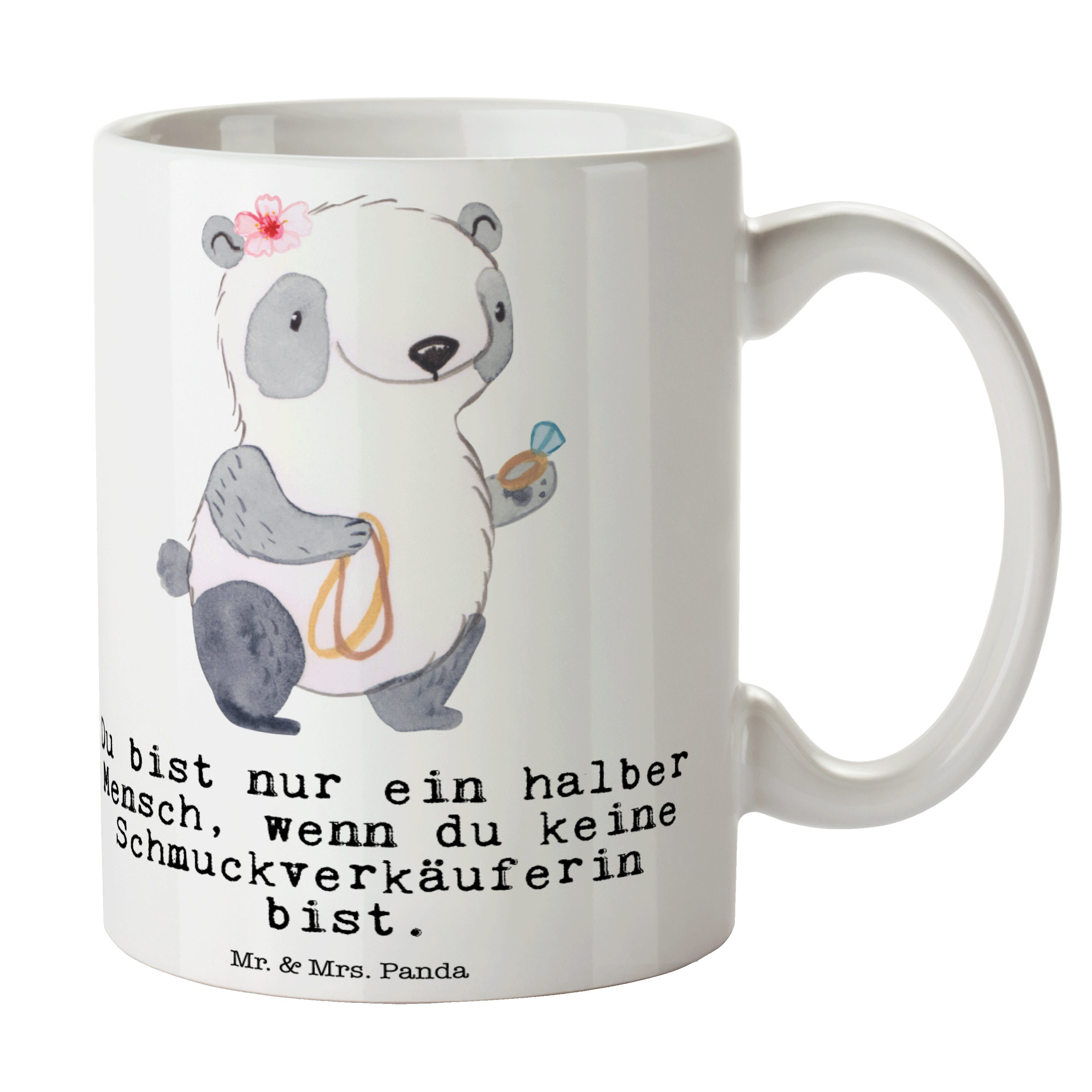 Mr. & Mrs. Panda Tasse Schmuckverkäuferin mit Herz - Weiß - Geschenk, Schmuckgeschäft, Keram, Keramik