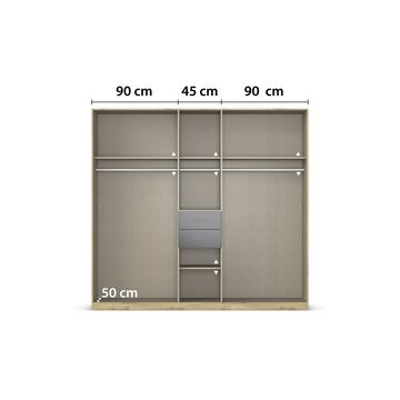 freiraum Drehtürenschrank Omega in Eiche Artisan / grau metallic /Spiegel - B/H/T: 226/210/54 cm