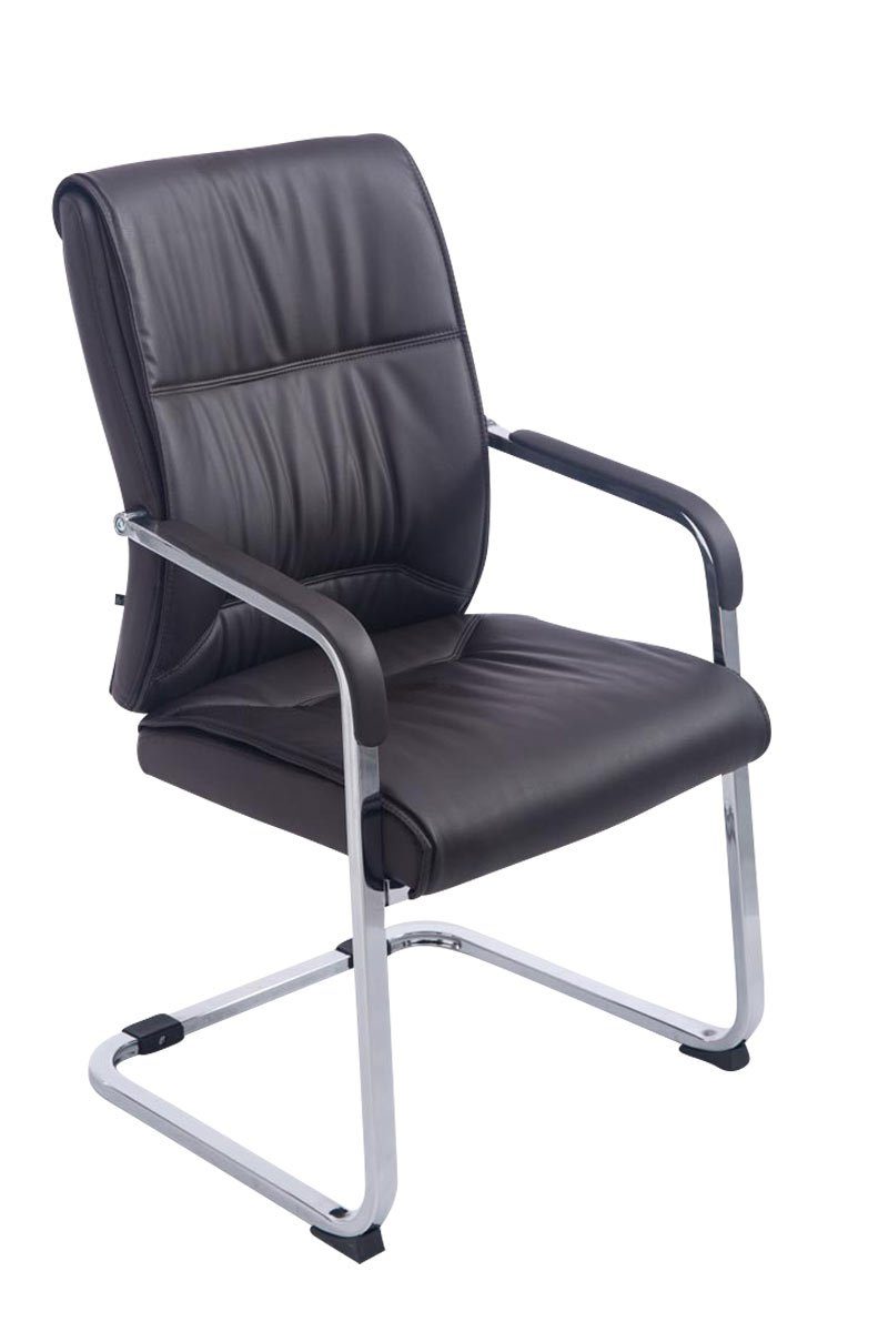 TPFLiving Besucherstuhl Anobo mit hochwertig gepolsterter Sitzfläche - Konferenzstuhl (Küchenstuhl - Esszimmerstuhl - Wohnzimmerstuhl), Gestell: Metall chrom - Sitzfläche: Kunstleder braun