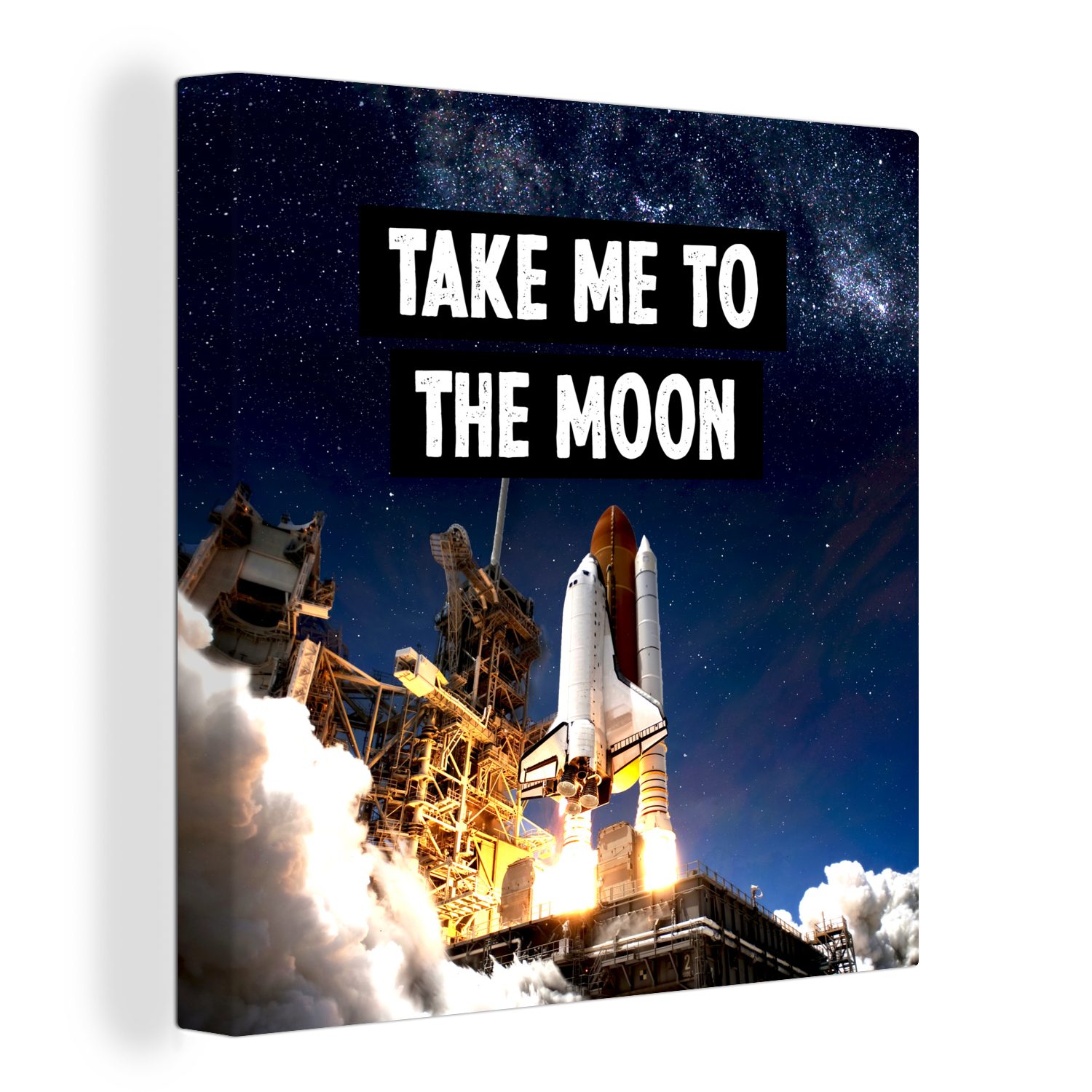 OneMillionCanvasses® Leinwandbild Rakete - Zitate - 'Bring mich zum Mond' - Sprichwörter - Jungen -, (1 St), Leinwand Bilder für Wohnzimmer Schlafzimmer | Leinwandbilder