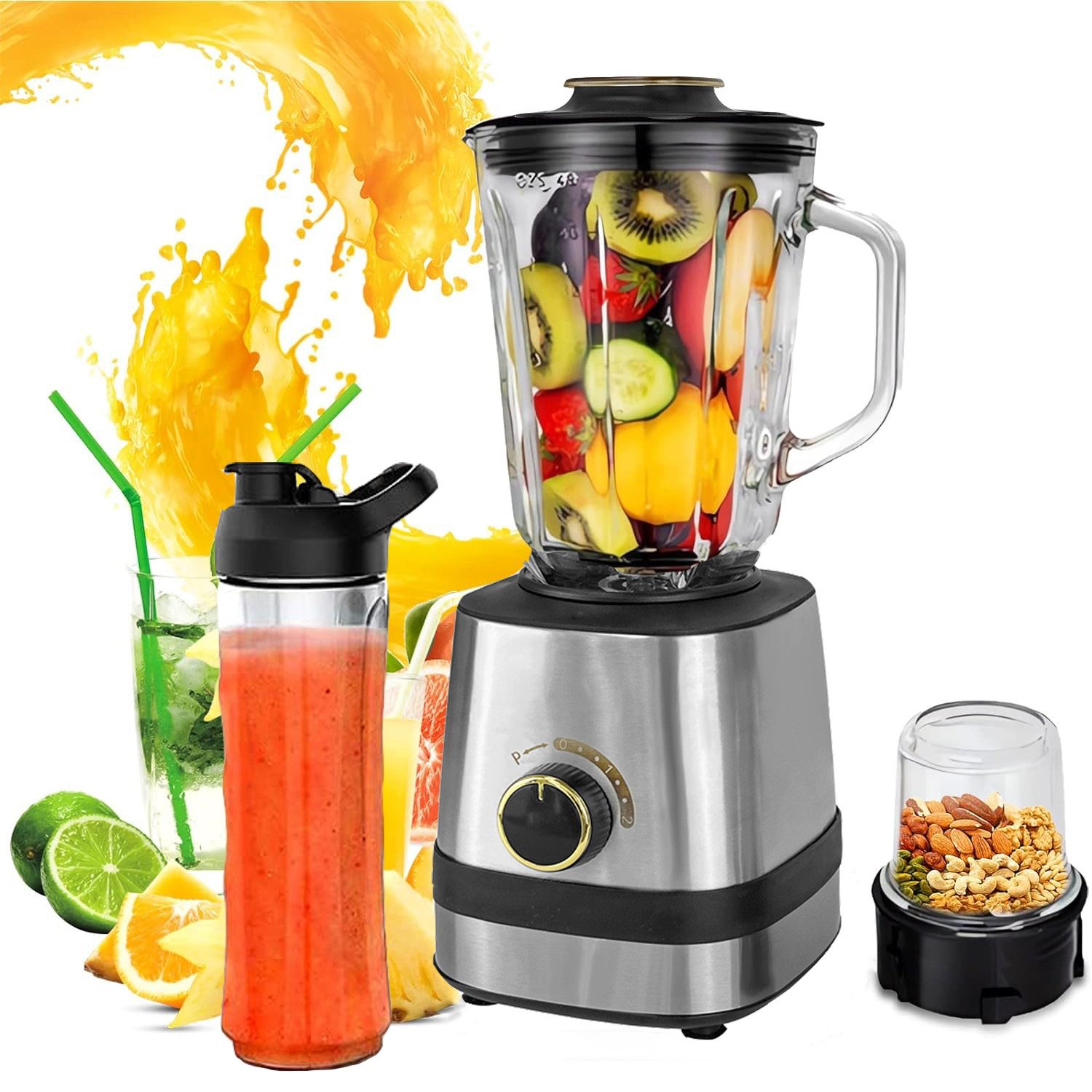 Forrlite Standmixer 3-in-1 Standmixer Mixer Smoothie Maker mit 1,5 L Mixbehälter, 600 W, Standmixer Hochleistungsmixer mit 6 Klingen