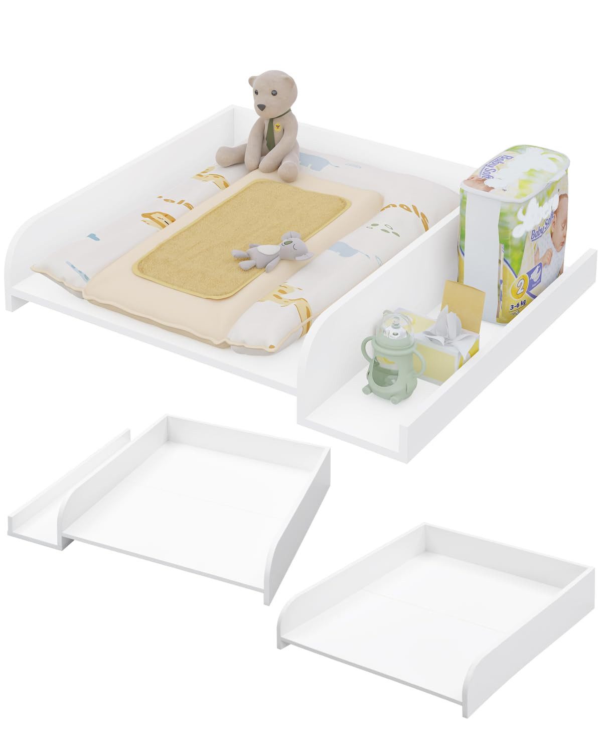 Woltu Wickelaufsatz, mit Seitenablage Sicherheitsgurt, weiß, 80x16,5x70 cm