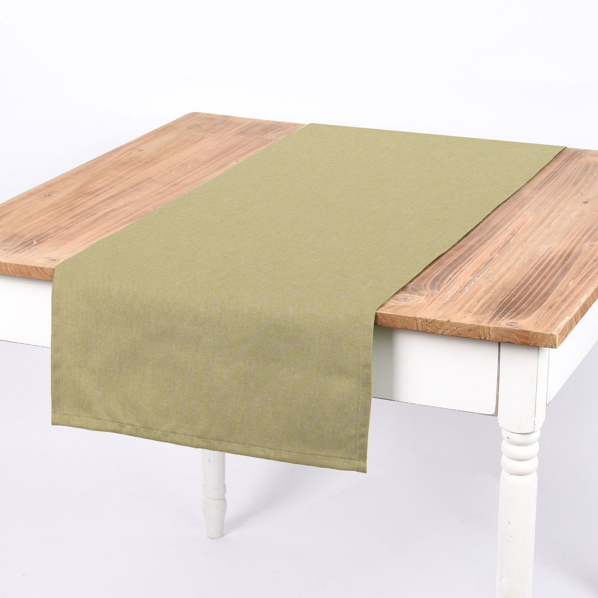 SCHÖNER LEBEN. Tischläufer Leinenlook uni lindgrün 40x160cm, made in Germany,handmade