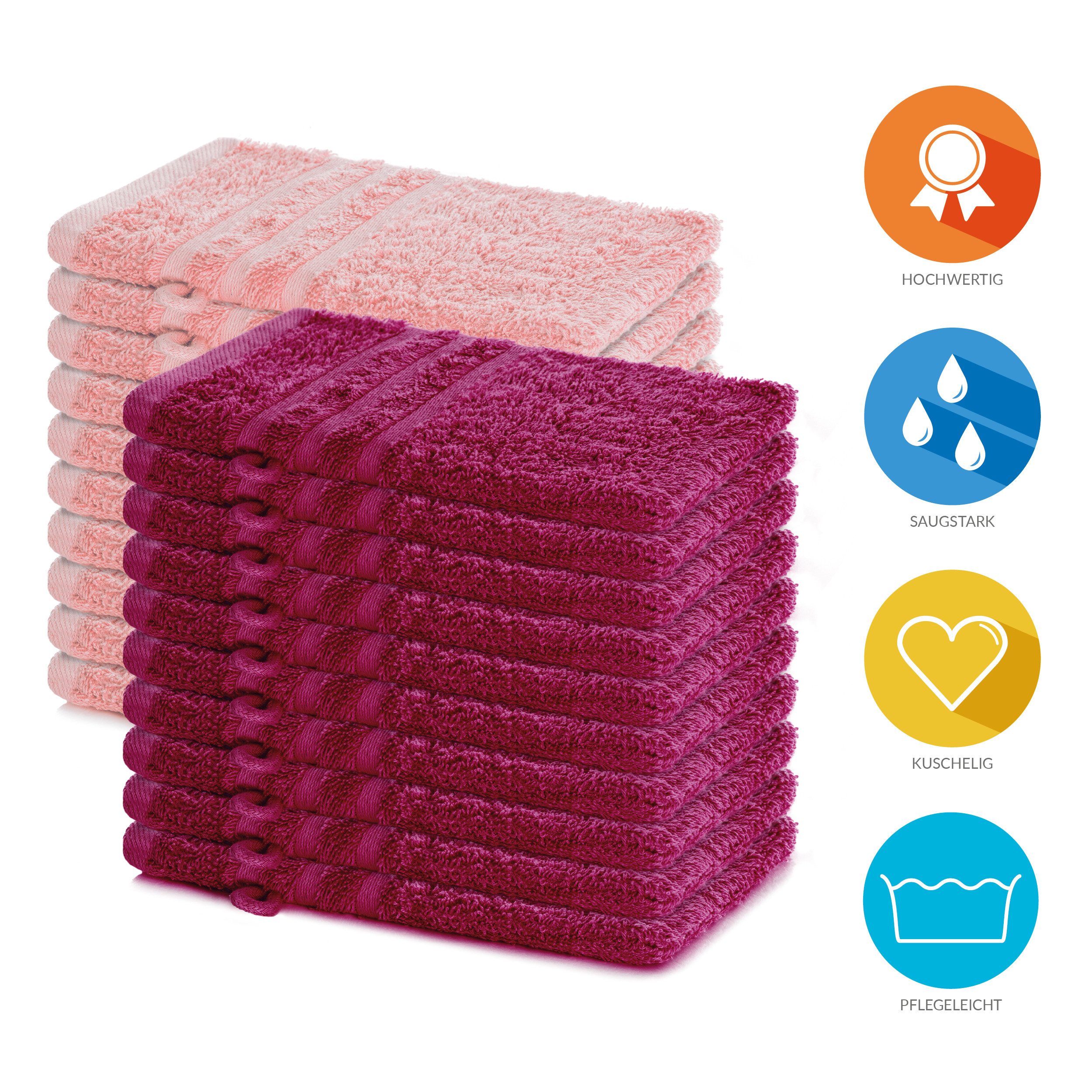 Lavea Waschhandschuh 20er Set Waschhandschuhe, 15 x 21 cm, Elena-Frottierserie, Waschlappen, (20-St), 500 g/m² Frottier, weich & saugstark, pflegeleicht