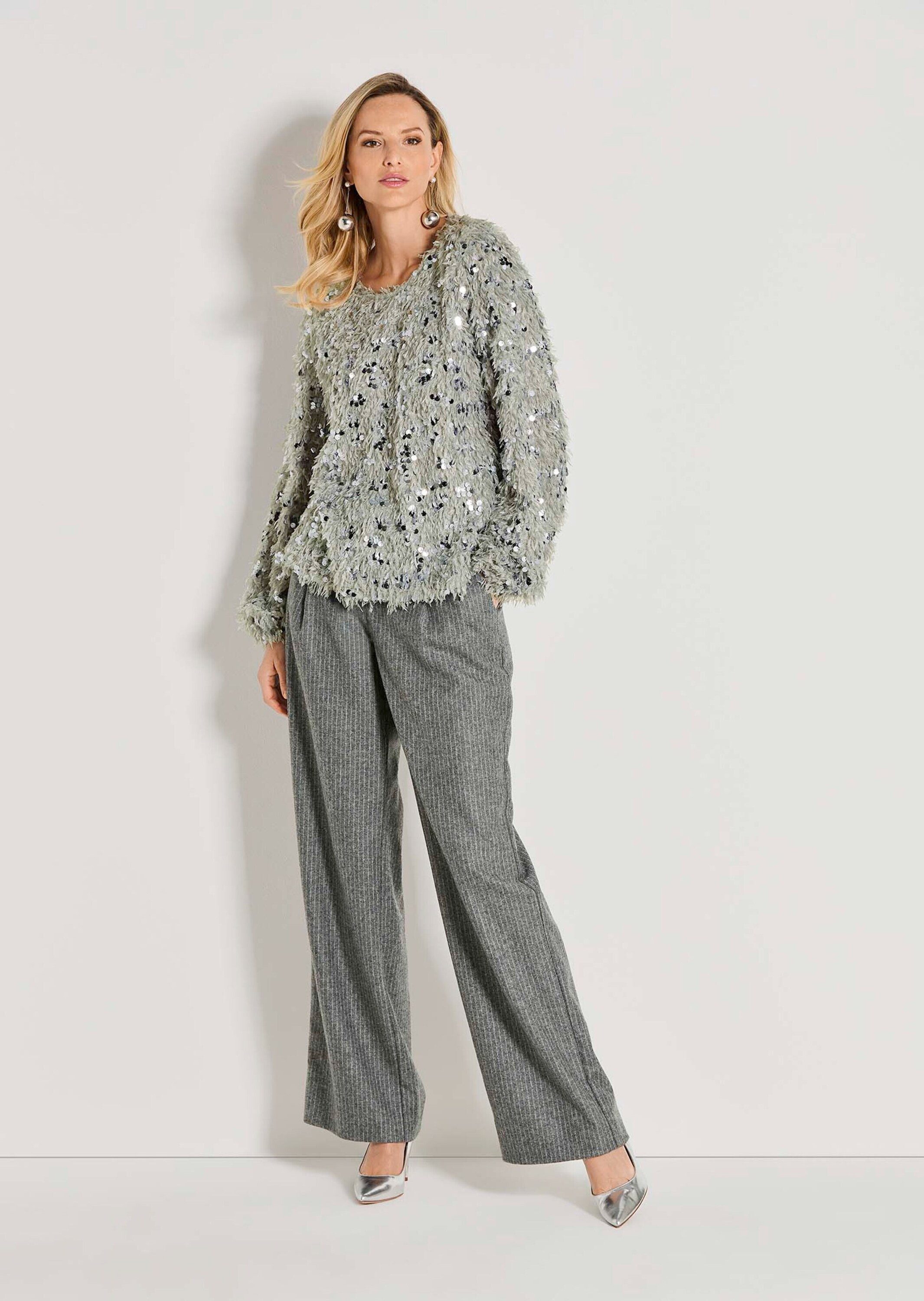 MADELEINE Langarmshirt Glitzersweatshirt mit Federn Funkelndes Design mit R günstig online kaufen