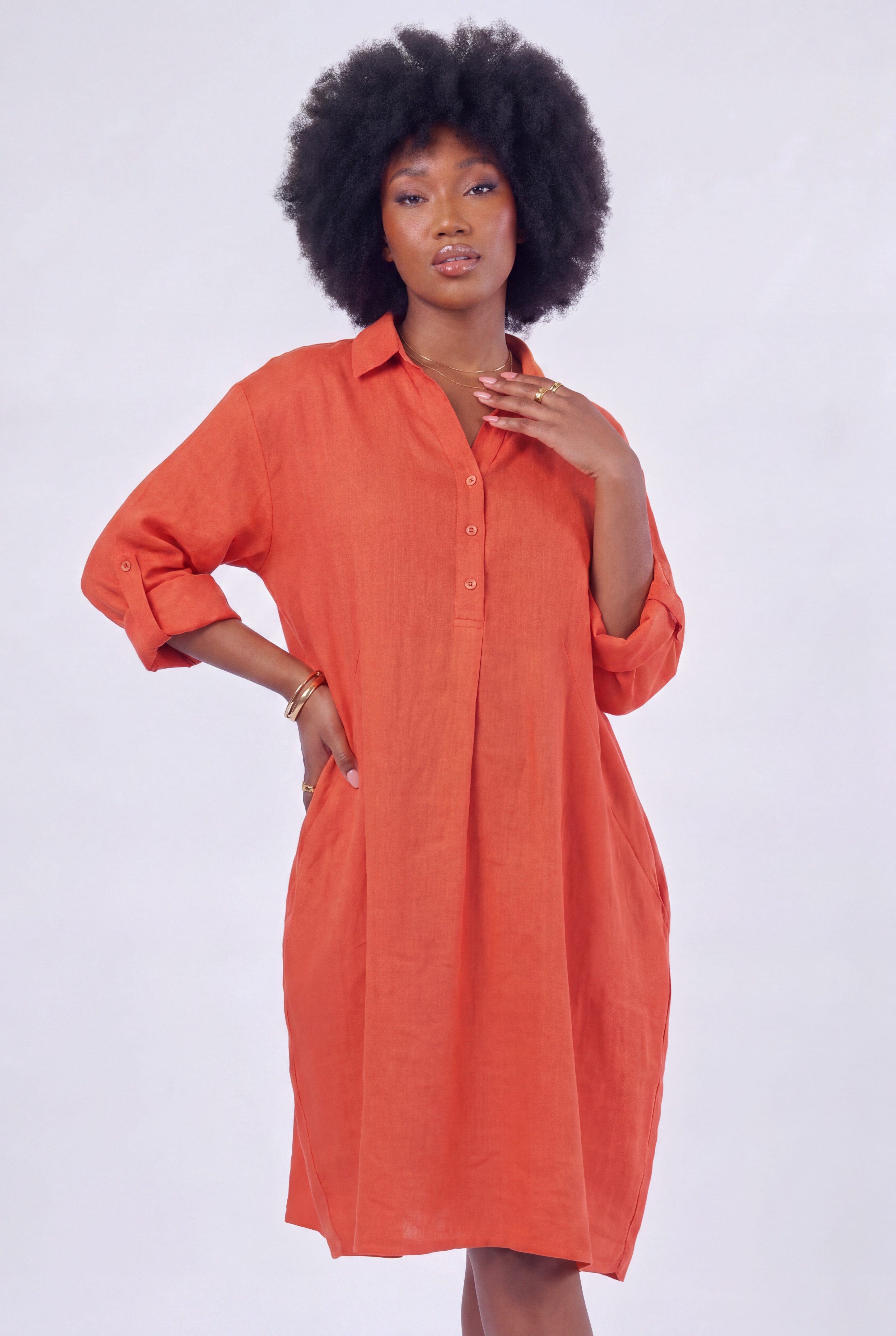 YC Fashion & Style Blusenkleid Leinen-Tunika Oversized One Size in Unifarbe