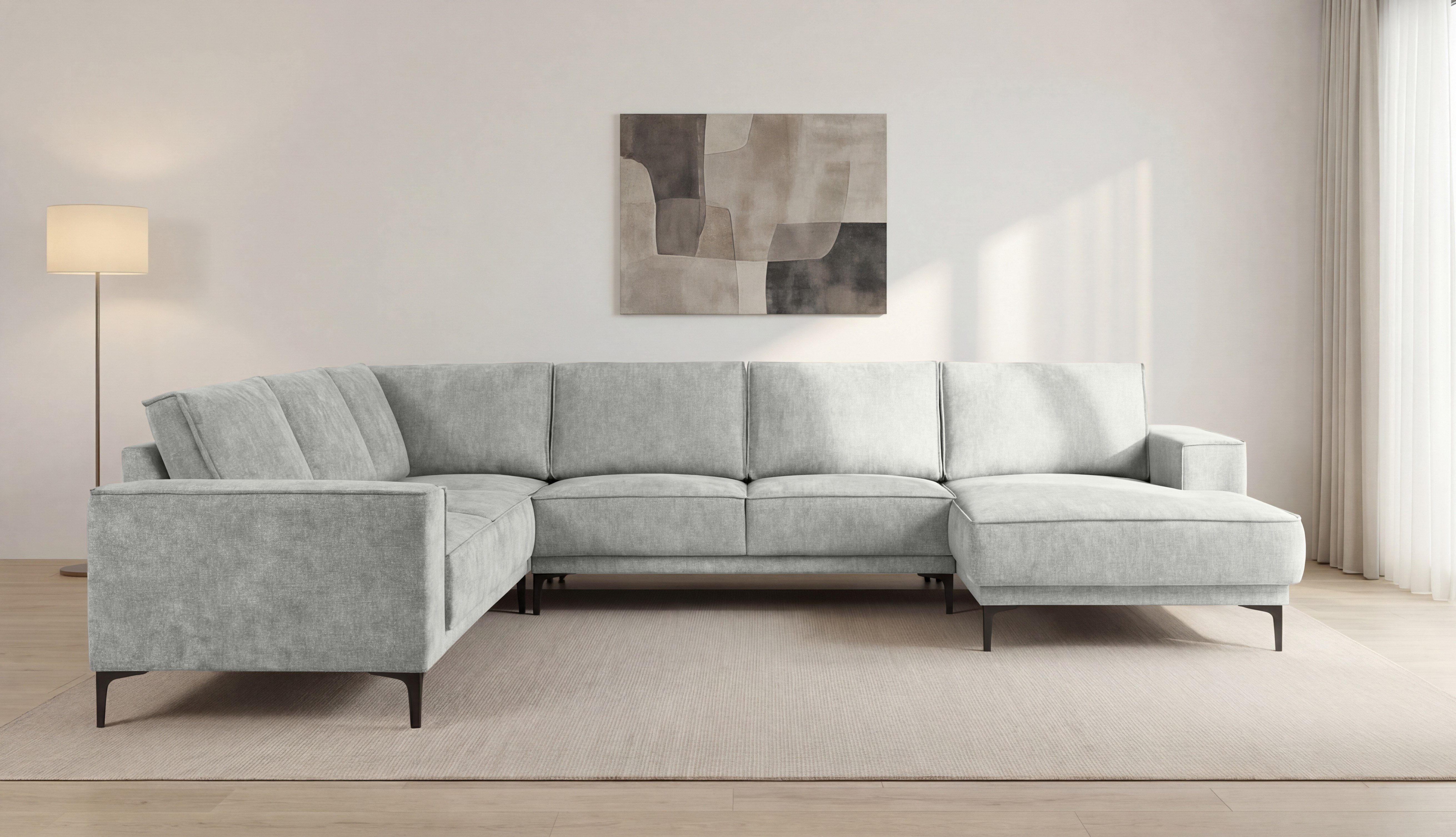 OTTO home Wohnlandschaft OLAND U-Form, XXL, B: 342 cm, Skandi-Design, Skandi-Design in Struktur, Flachgewebe, Luxus-Microfaser, Boucle