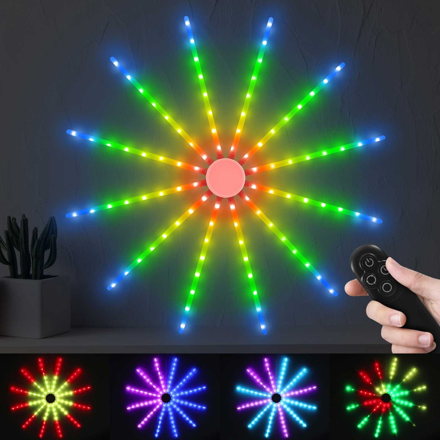 Rosnek LED-Lichterkette LED Feuerwerk Lichterkette,18 Modi,RGB, Weihnachtsdeko, Drahtlose RF-Fernbedienung