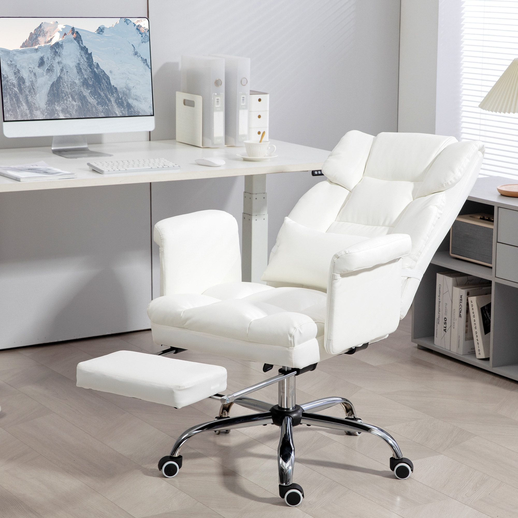 HOMCOM Schreibtischstuhl Bürostuhl Ergonomischer mit Lendenwirbelstütze, Drehstuhl (Computerstuhl, 1 St), für Home-Office, Kunstleder, Weiß