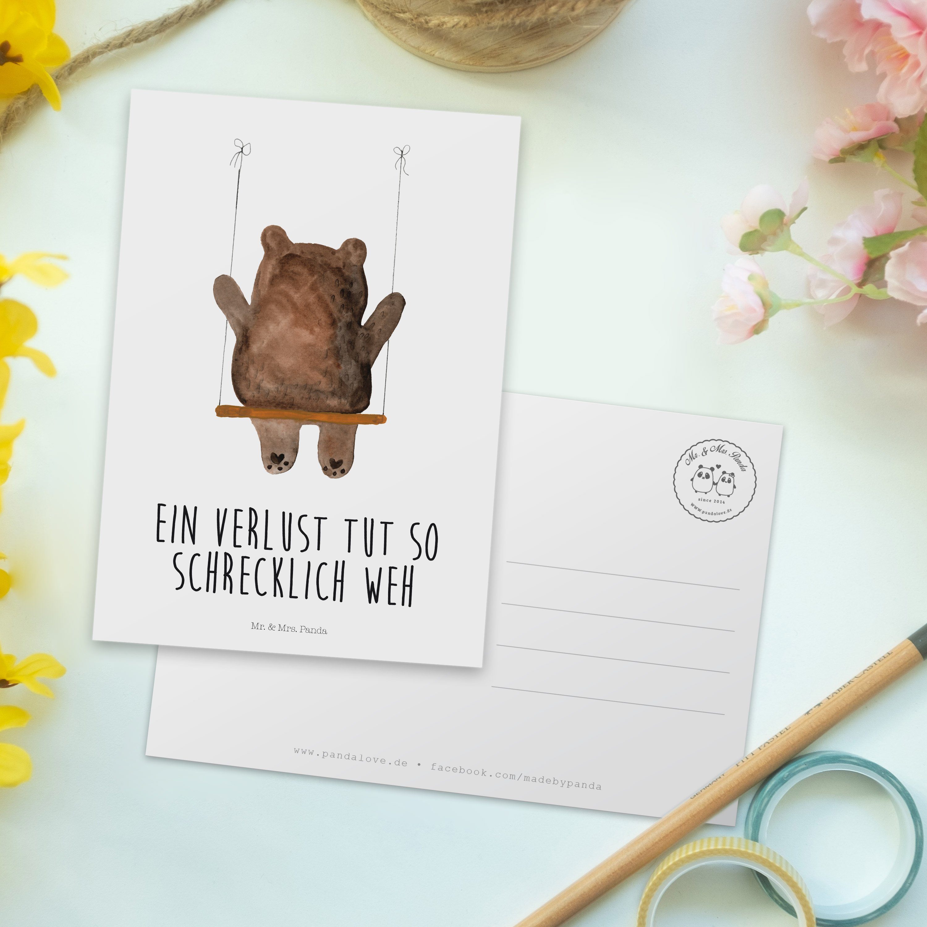 - Schaukel Karte, Mr. Einladungskarte, Teddy, Geschenk, Bär Weiß & Dankes - Postkarte Mrs. Panda