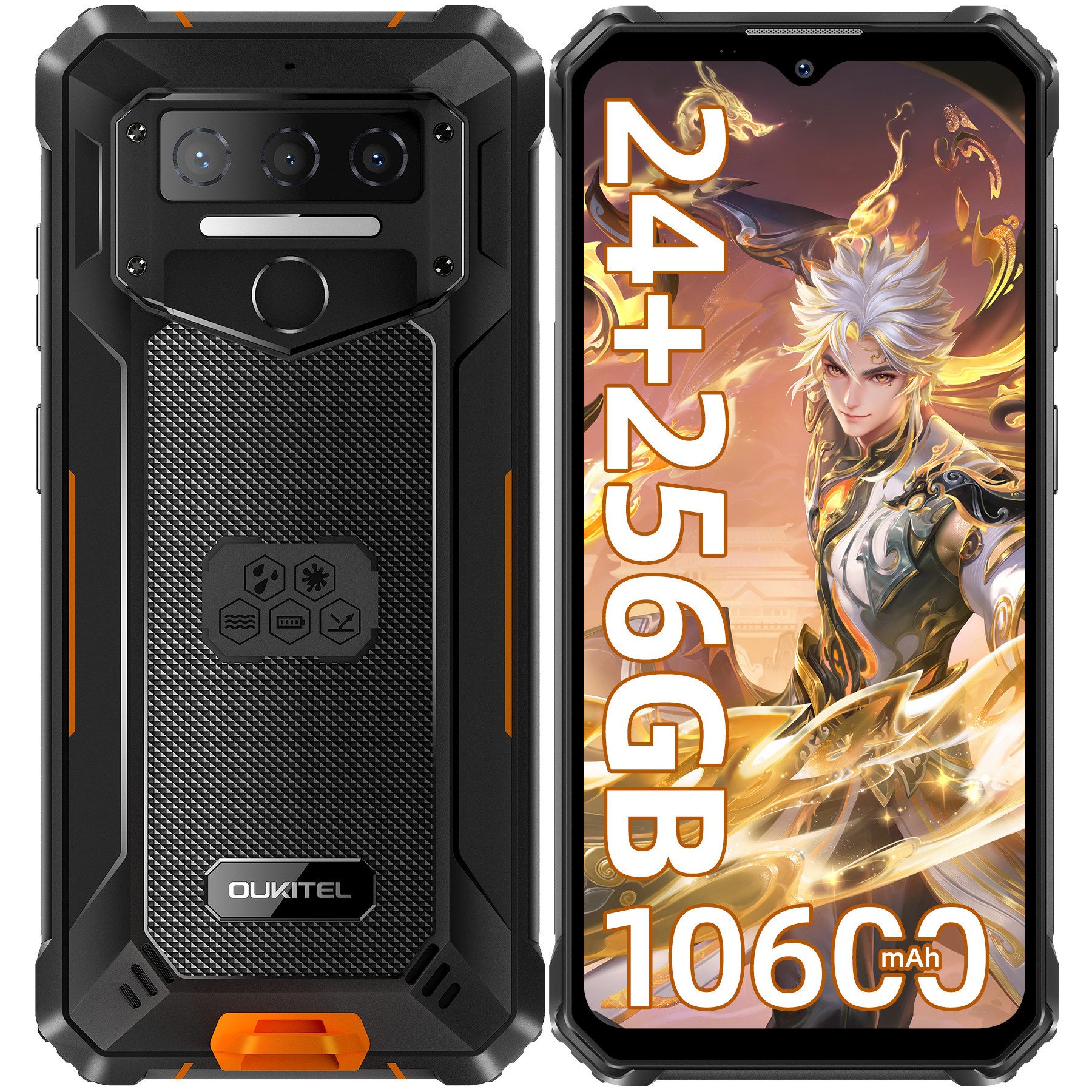 OUKITEL WP23 Plus 16GB RAM+128GB ROM oder 256GB ROM/TF 1TB, 4G Outdoor Smartphone (16,56 cm/6.52 Zoll, 256 GB Speicherplatz, 13 MP Kamera, 10600mAh, 6,52'' Display, IP68/IP69K, Dual SIM 4G, NFC, GPS)