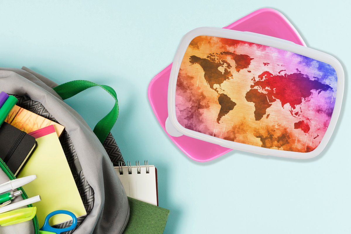 Lunchbox für Brotbox rosa Brotdose (2-tlg), Erwachsene, Weltkarte Kinder, Snackbox, - Abstrakt, Kunststoff, MuchoWow Farbe - Kunststoff Mädchen,