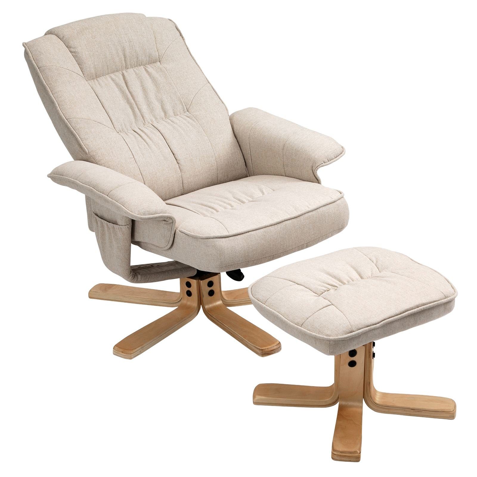 Fernsehsessel Stoff mit be beige Drehsessel Relaxsessel CHARLY, Hocker IDIMEX Relaxsessel Polstersessel