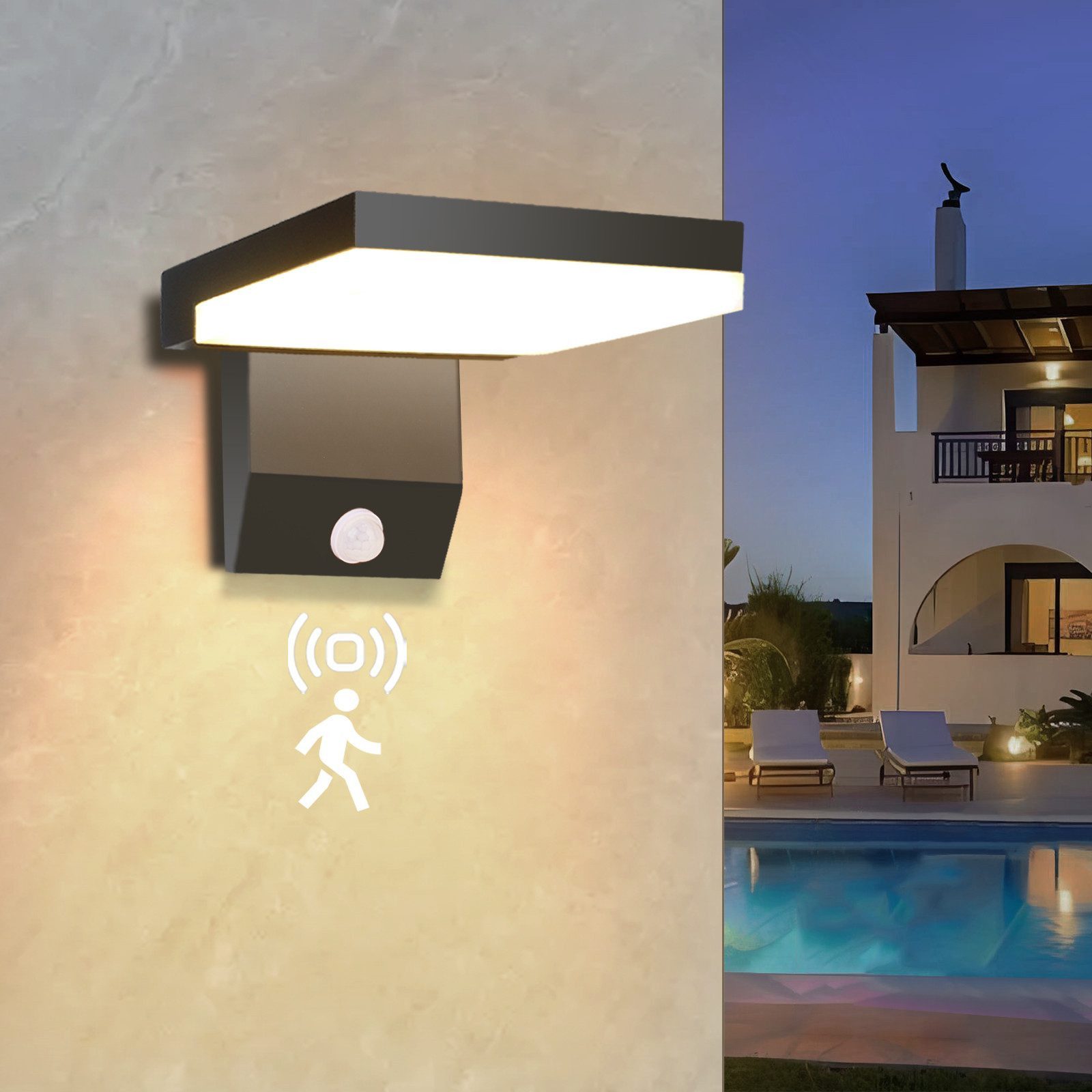 Ophy LED Außen-Wandleuchte LED Außenwandlampe 24 W – Bewegungsmelder, 2250 lm, 3000 K, IP66 – moderne Wandleuchte (Außenbereich)