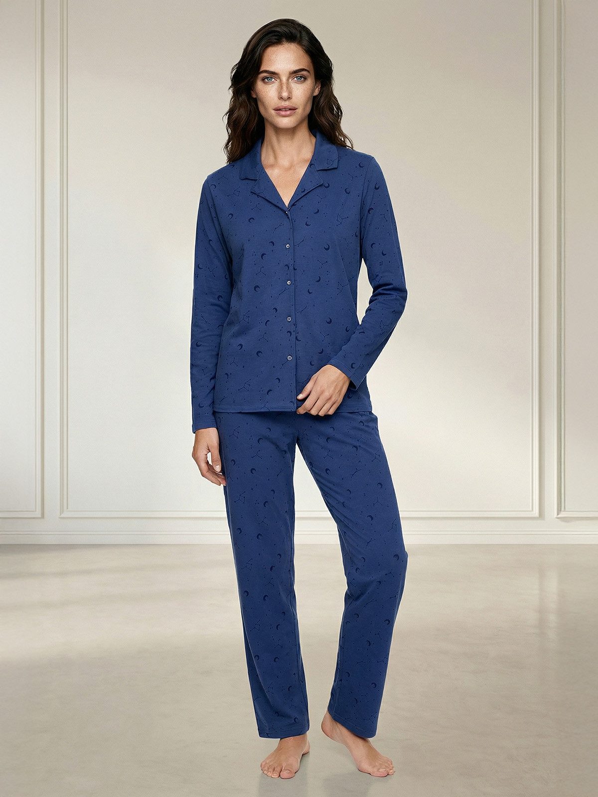 zeitlos Pyjama Pyjama Set Langarm - Mond Sterne günstig online kaufen