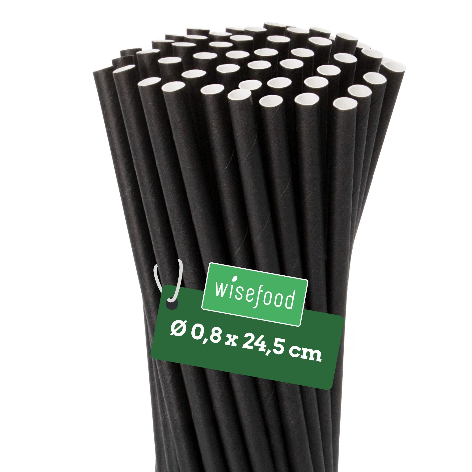wisefood Trinkhalme Papier-Strohhalme, schwarz, Ø 0,8 x 24,5 cm, (500-tlg)