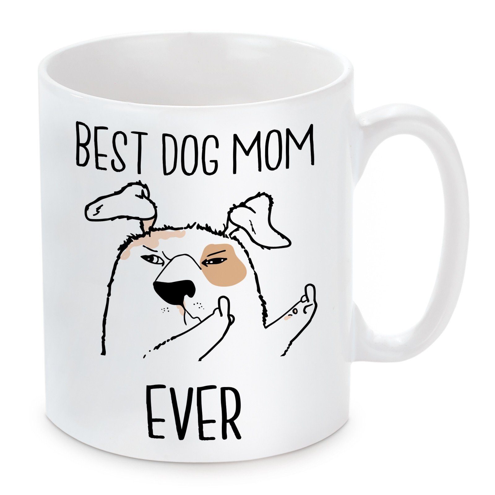 Herzbotschaft Tasse Kaffeebecher mit Motiv Best Dog Mom Ever, Keramik, Kaffeetasse spülmaschinenfest und mikrowellengeeignet