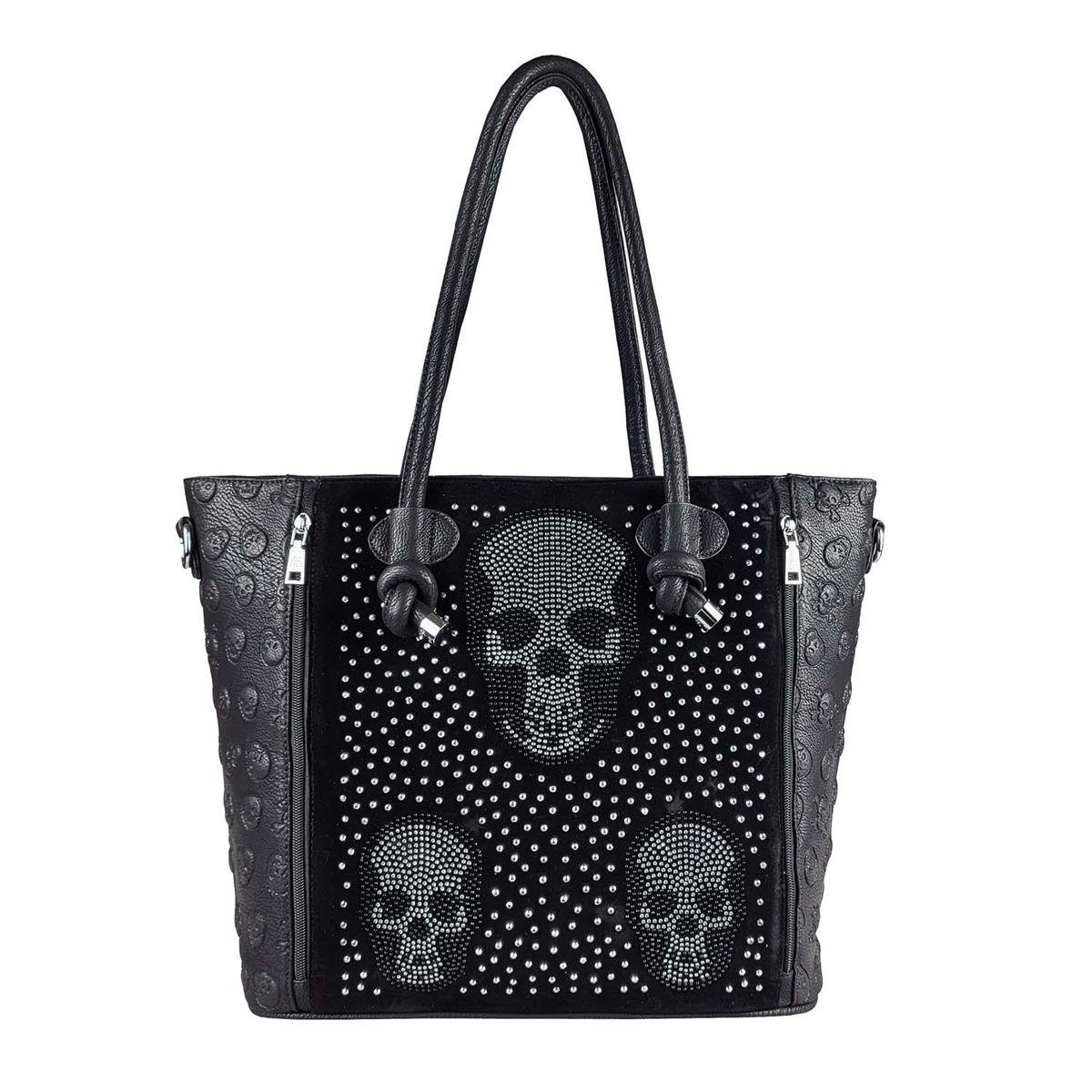 ITALYSHOP24 Schultertasche Damen XXL Totenkopf Shopper Tasche, Skull Optik, als Handtasche & Umhängetasche tragbar