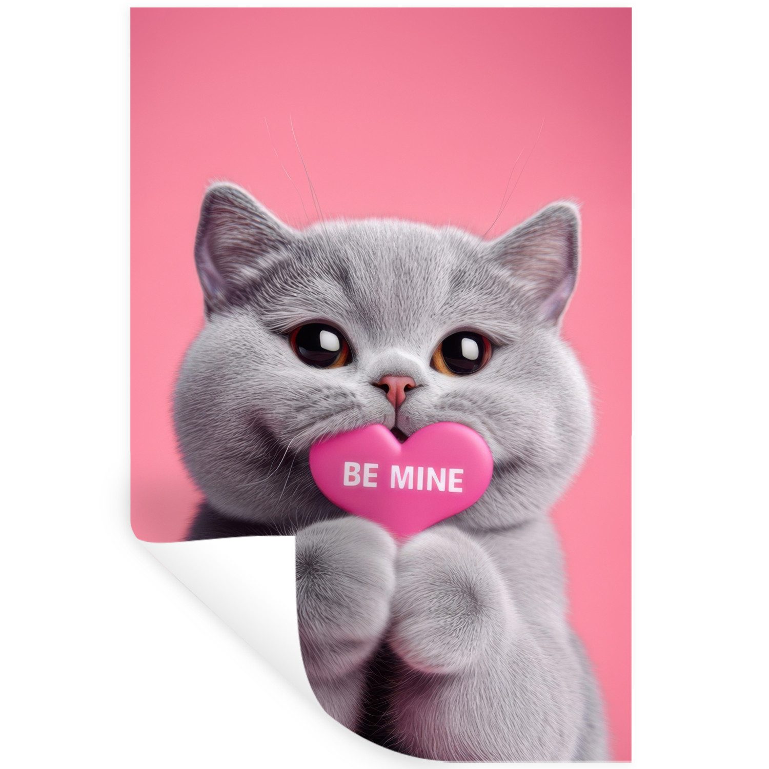 MuchoWow Wandsticker Katze - Valentinstag - Rosa - Liebe (1 St), Wanddeko, Aufkleber, Wandtattoo, 80x120 cm