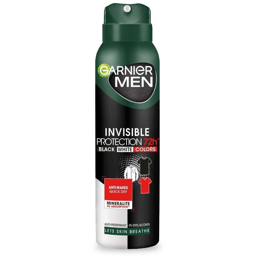 GARNIER Deo-Roller Men Deo Spray Invisible Protection 72h - Schwarz, Weiß, 150ml