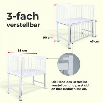 Babyhafen Beistellbett 90x40 cm mit Vollausstattung Modell: FLEECE KATZE, bestickt
