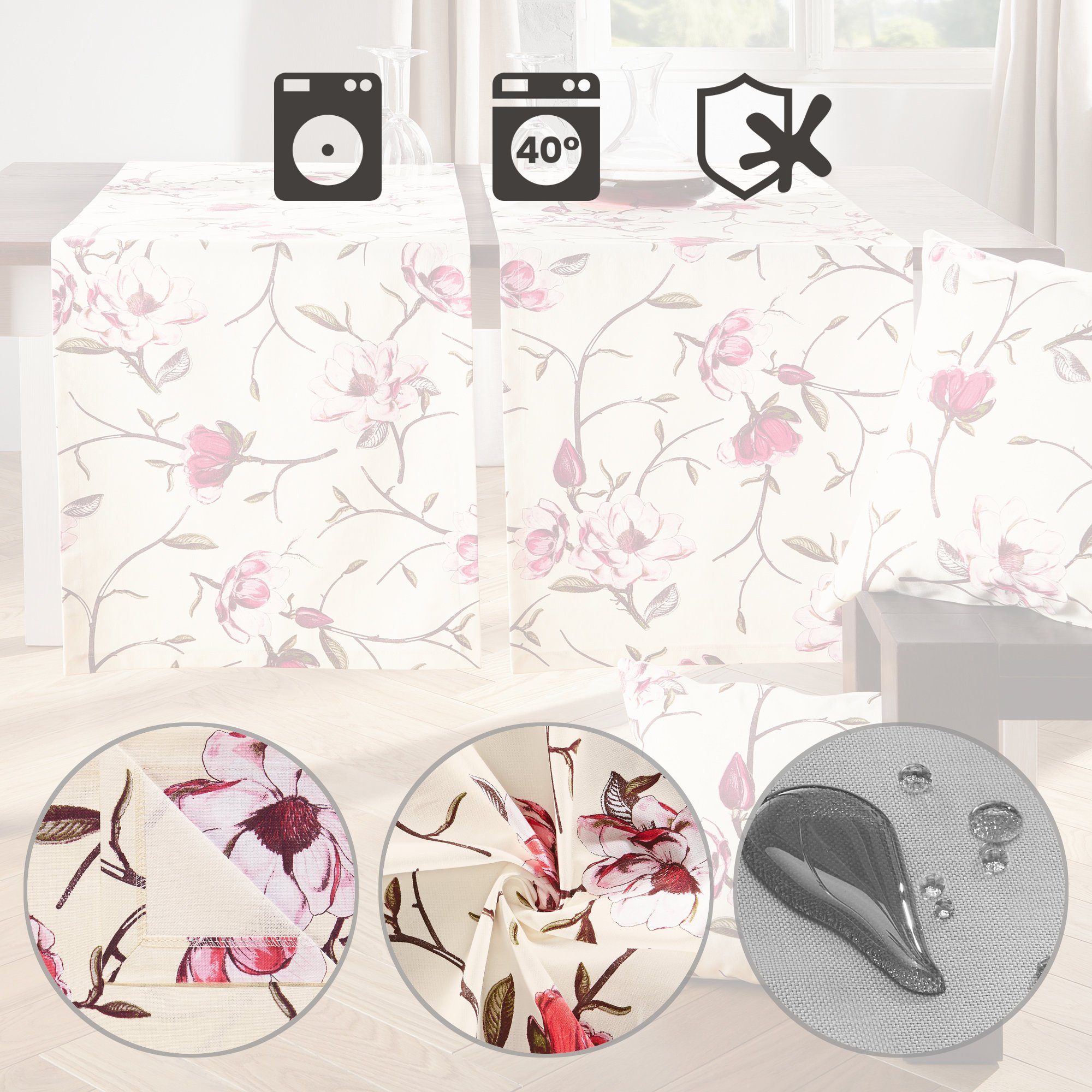 Erwin Müller Tischdecke Tischläufer "Magnolie", fleckabweisend Blumen