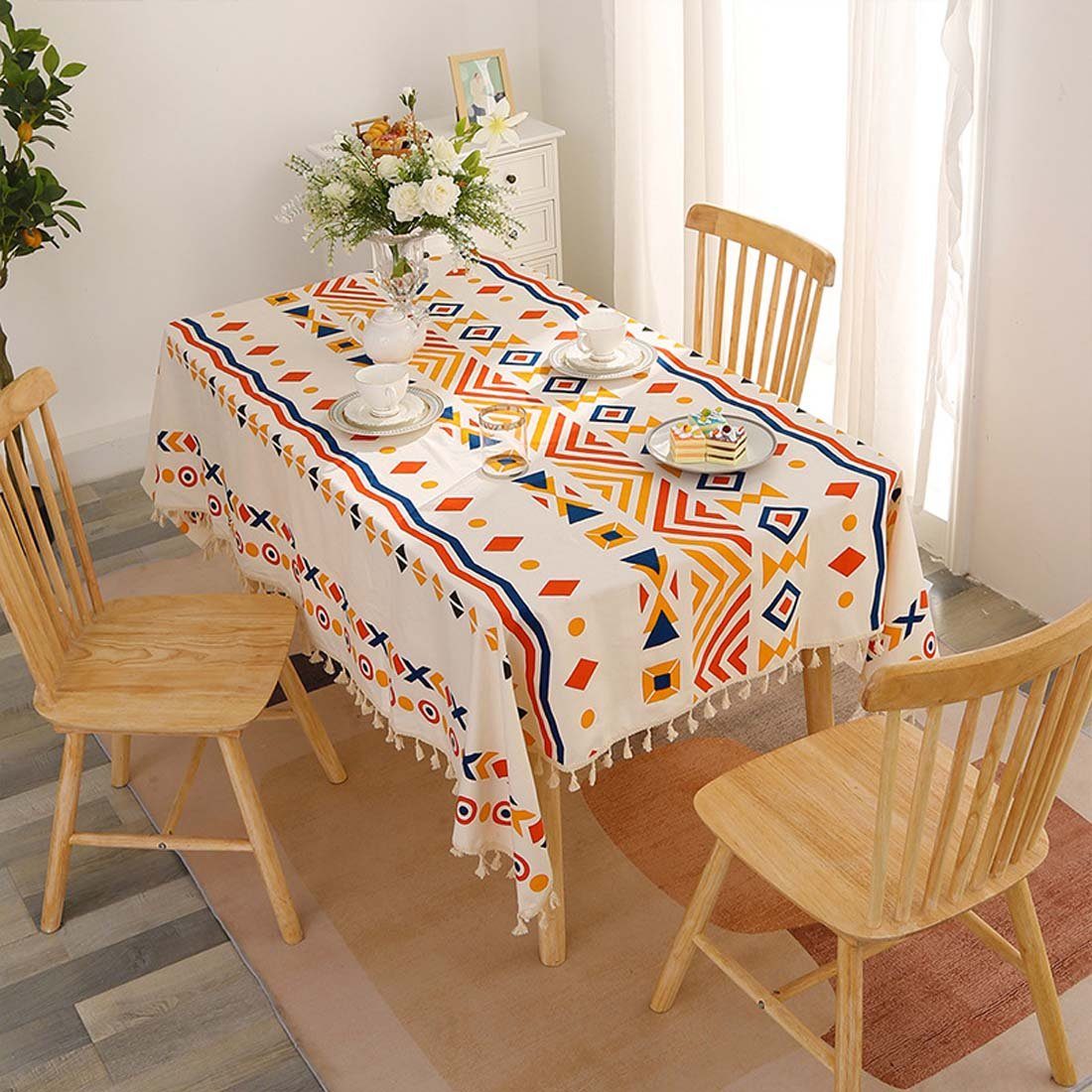 FIDDY Tischdecke Tischdecke mit geometrischem Muster, (Abdeckung für Frühlingscamping-Picknickmatten 1-tlg), wasserdichte Einweg-Tischdecke aus Baumwolle und Leinen