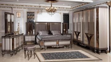 Casa Padrino Bett Casa Padrino Luxus Barock Doppelbett Grau / Dunkelbraun / Gold - Prunkvolles Massivholz Bett - Luxus Schlafzimmer Möbel im Barockstil - Barock Schlafzimmer Möbel