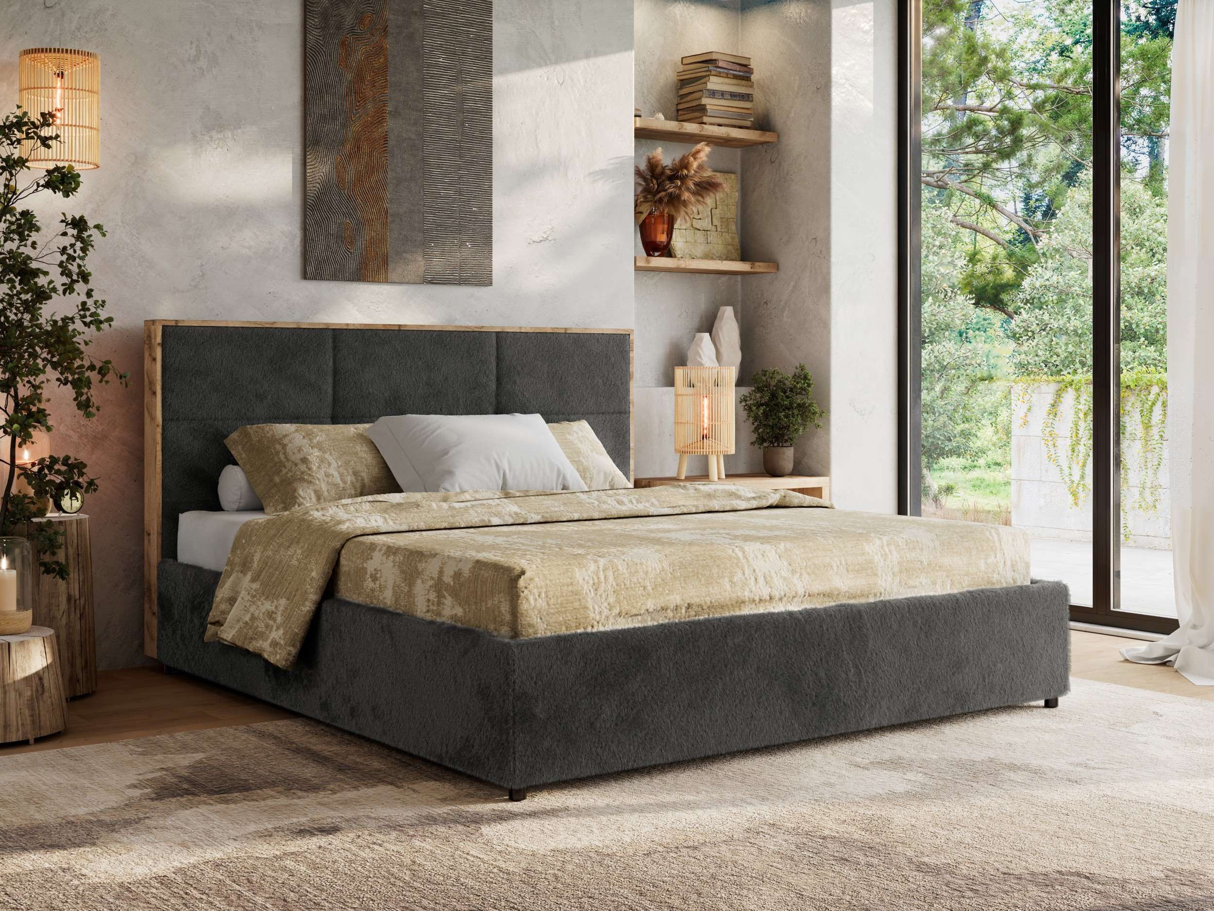 MKS MÖBEL Polsterbett LERIO Classic (Sett, Bett mit Bettkasten, Doppelbett mit Bettkasten & Lattenrost, ohne/mit Matratze), Gasdruck-Mechanismus, gepolstertes Kopfteil 107 cm, Größen 140–200 cm