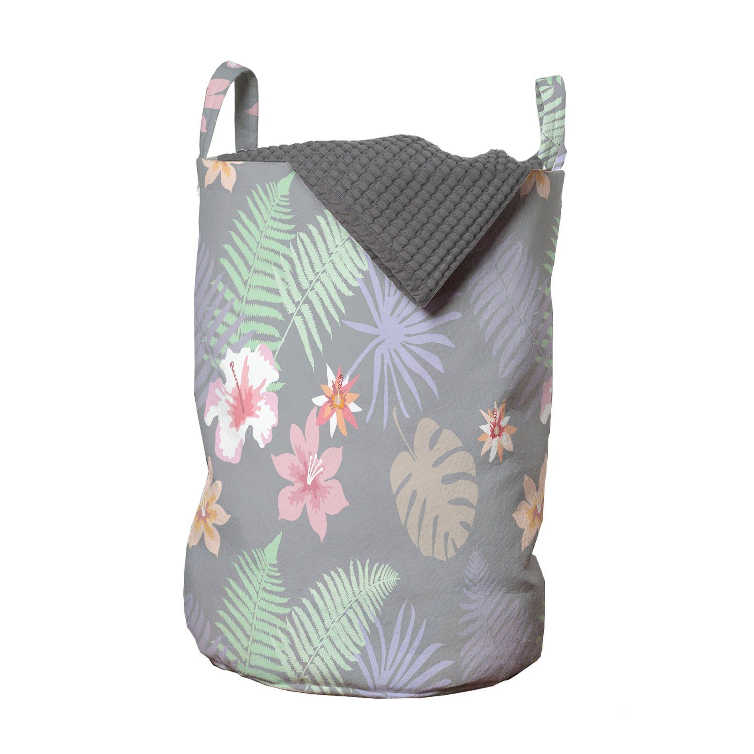 Abakuhaus Wäschesäckchen Wäschekorb mit Griffen Kordelzugverschluss für Waschsalons, Blumen Weich tonte Exotische Blätter