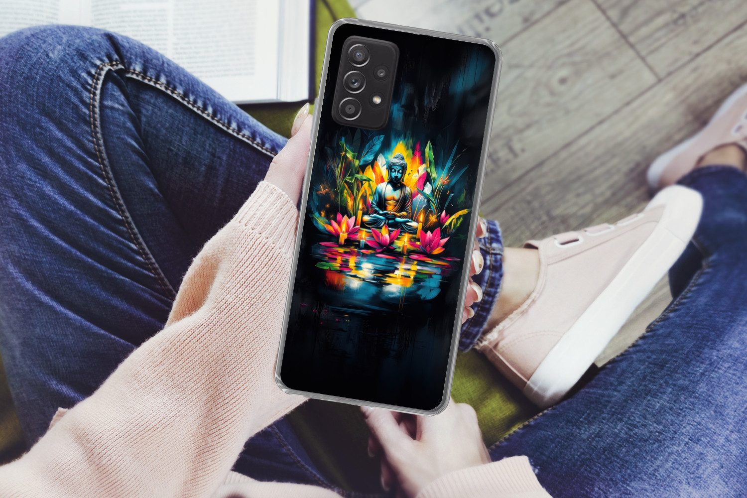 MuchoWow Handyhülle für Samsung Galaxy A53 5G Kerzen - Blumen - Buddha - Wasser, Phone Case, Silikon, Schutzhülle Dünn