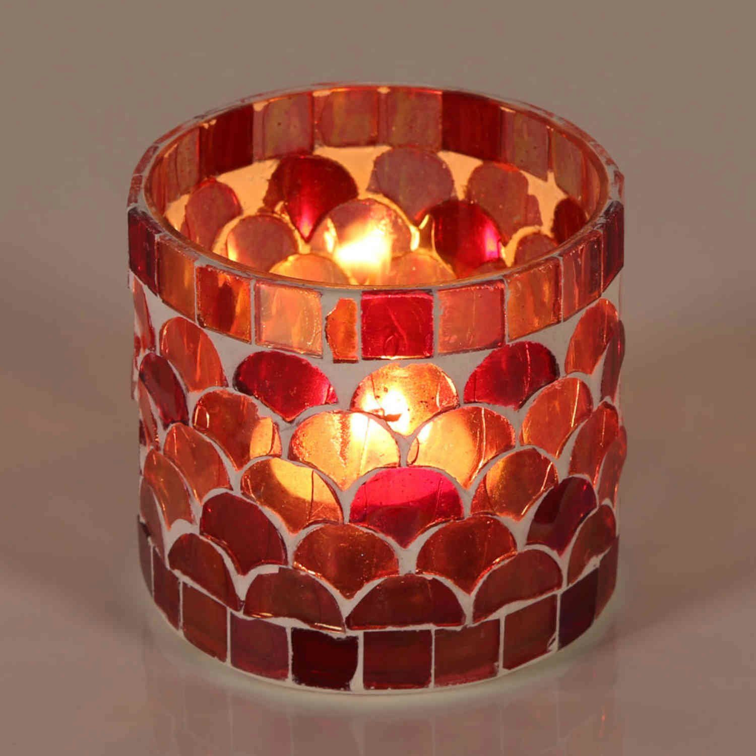 Casa Moro Windlicht Orientalisches Mosaik Windlicht Athen Rot aus Glas handgefertigt (Boho Chic Teelichthalter Kerzenständer Kerzenhalter, Glaswindlicht in den Größen S und M oder als 2er Set bestellbar), Kunsthandwerk pur für einfach schöner wohnen