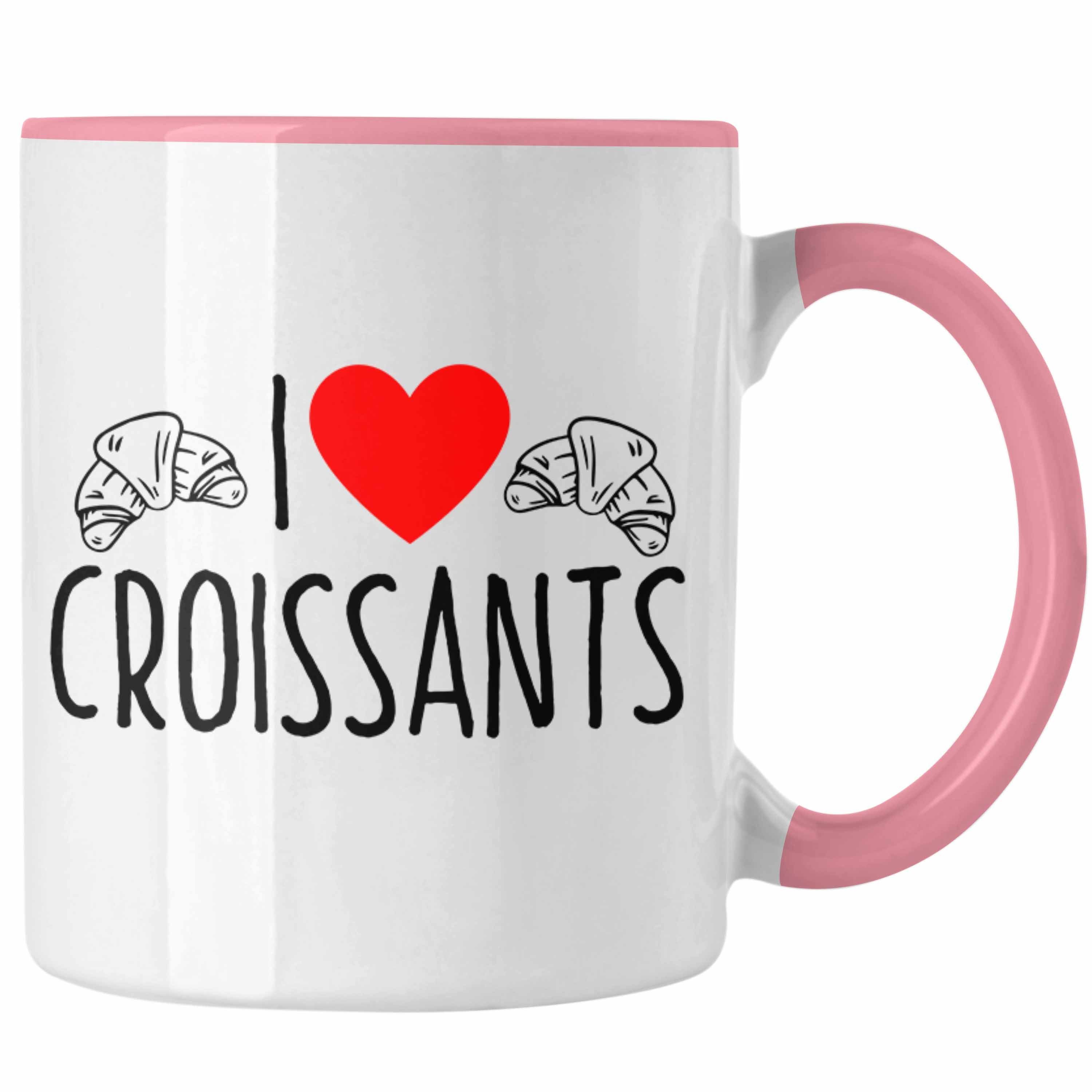 Trendation Tasse Tasse "I Love Croissants" Lustiges Geschenk für Croissant-Liebhaber Fr Rosa