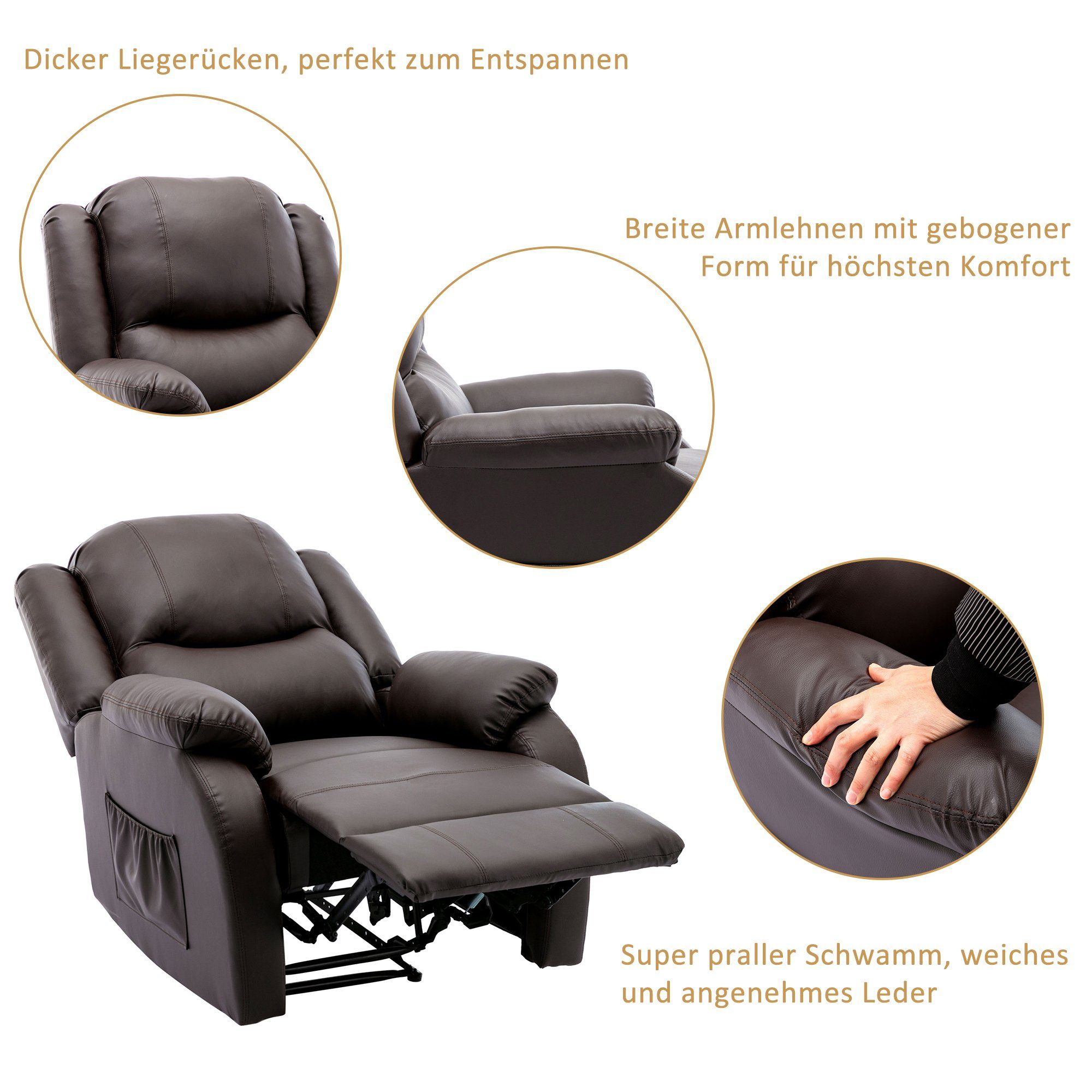 TV-Sessel, Fernsehsessel mit Liegefunktion, verstellbar, Kunstleder