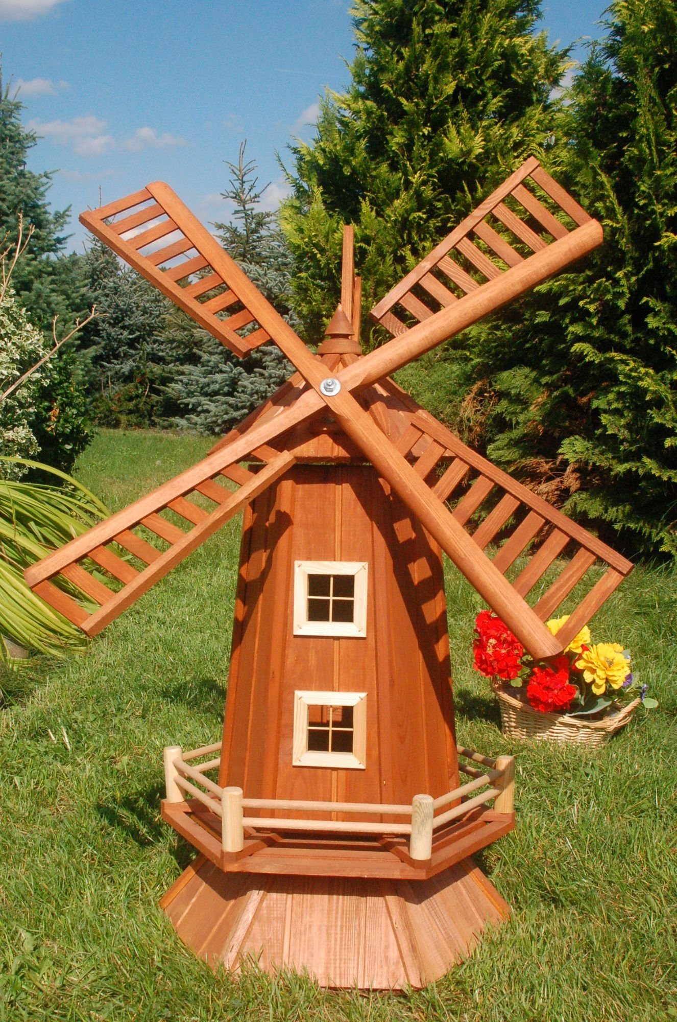 DSH DEKO SHOP HANNUSCH Gartenfigur Garten-Windmühle aus Holz – Höhe 1,15 Meter